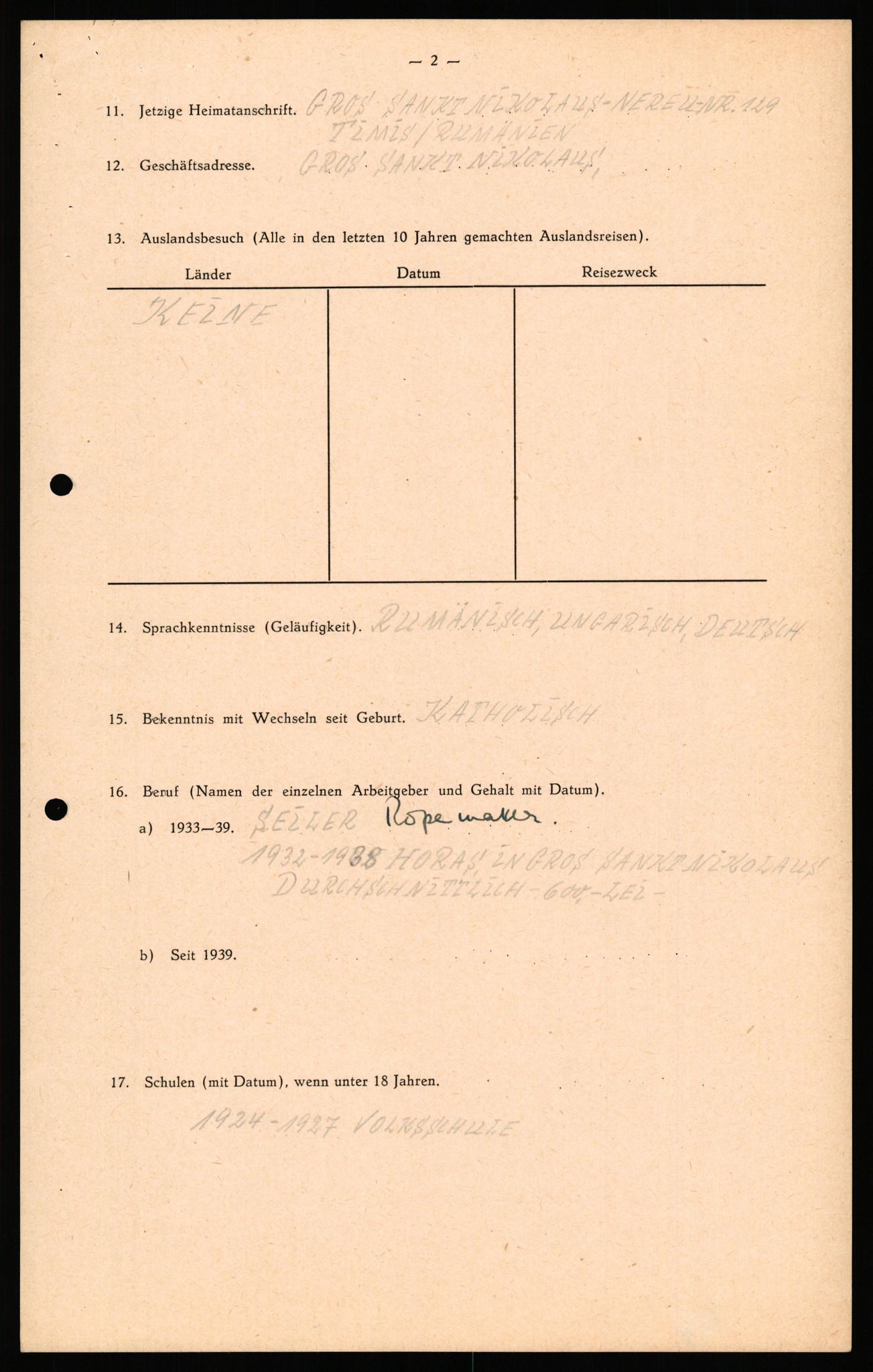 Forsvaret, Forsvarets overkommando II, RA/RAFA-3915/D/Db/L0041: CI Questionaires.  Diverse nasjonaliteter., 1945-1946, s. 98