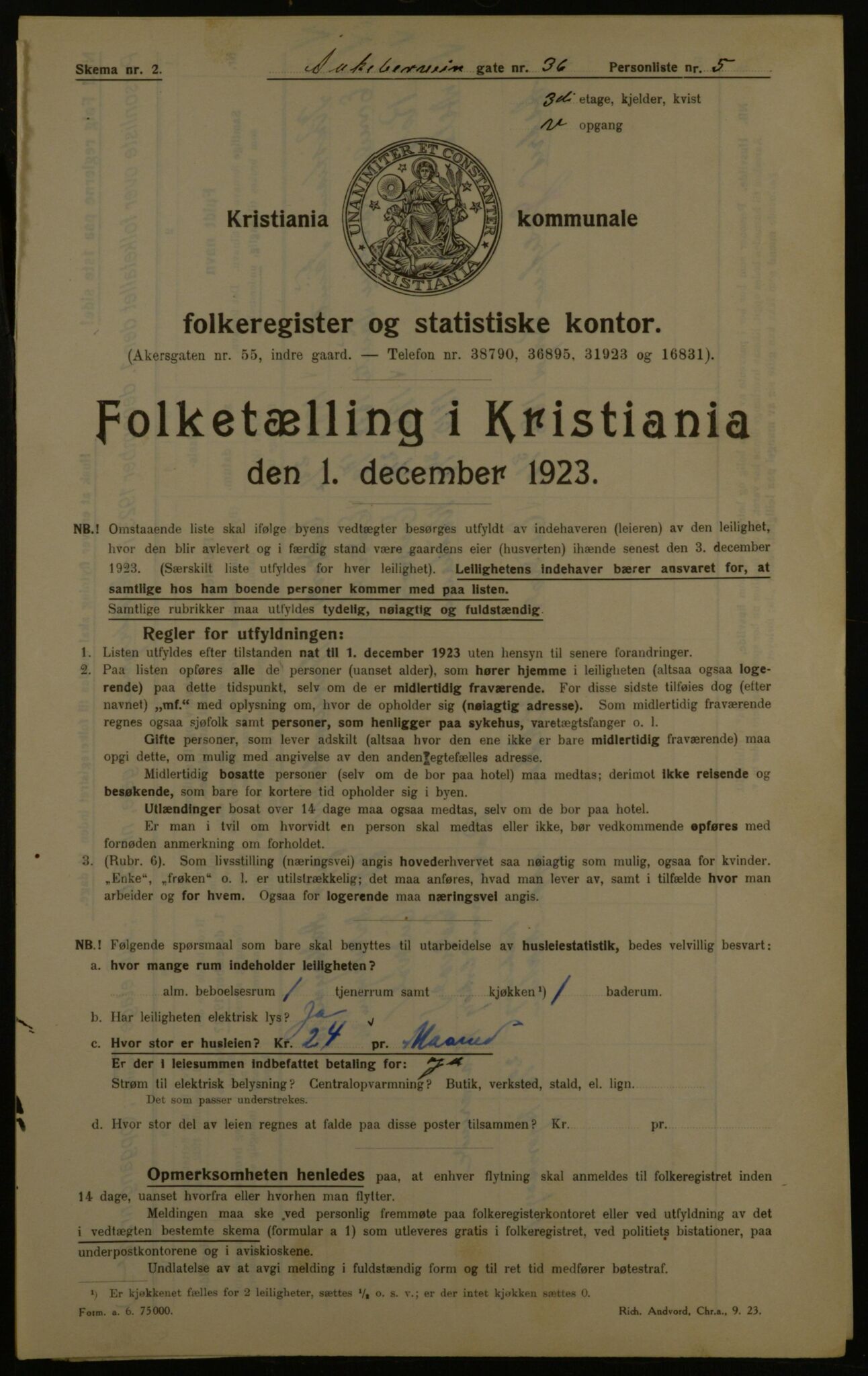 OBA, Kommunal folketelling 1.12.1923 for Kristiania, 1923, s. 143745