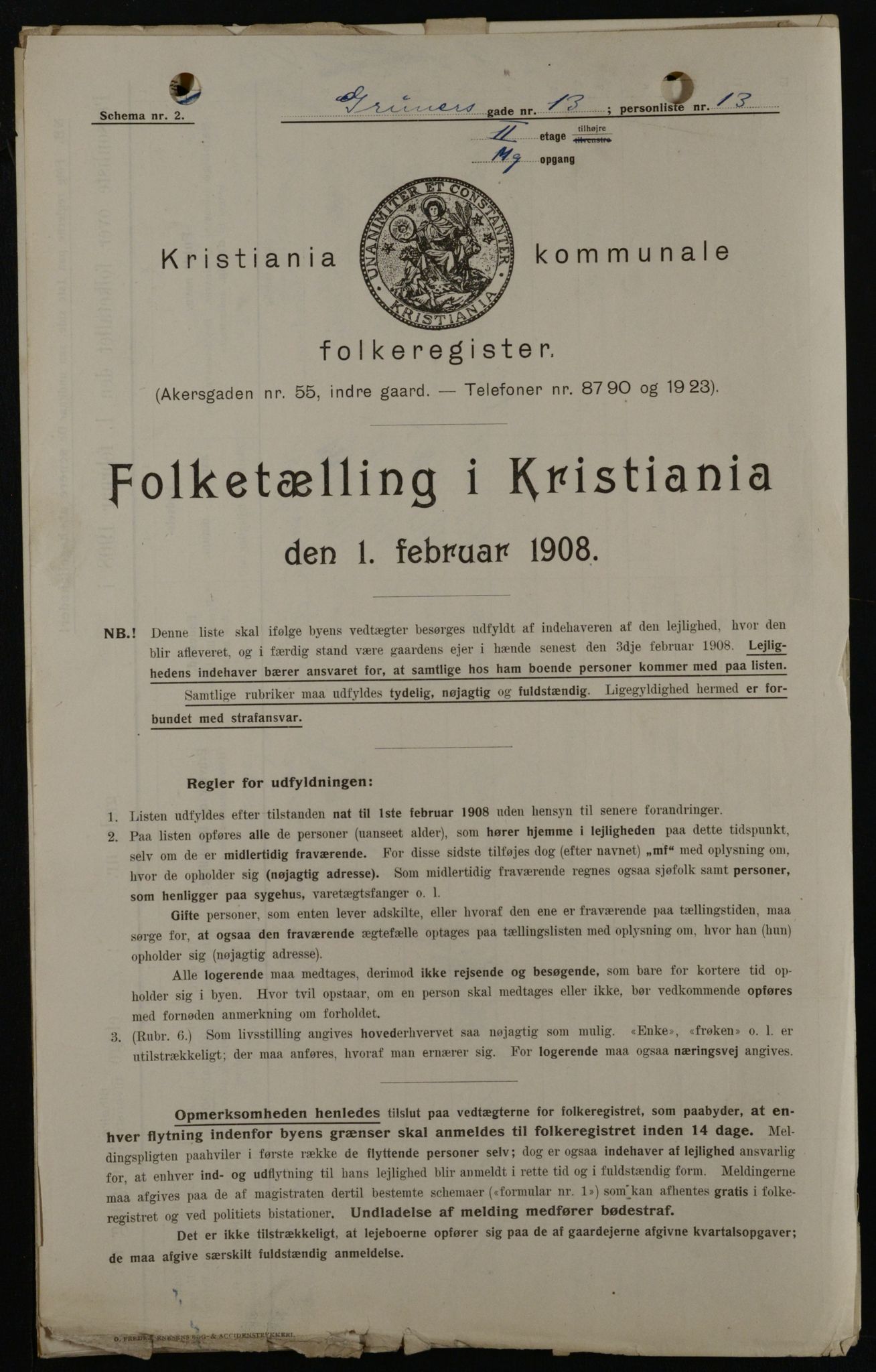 OBA, Kommunal folketelling 1.2.1908 for Kristiania kjøpstad, 1908, s. 27937