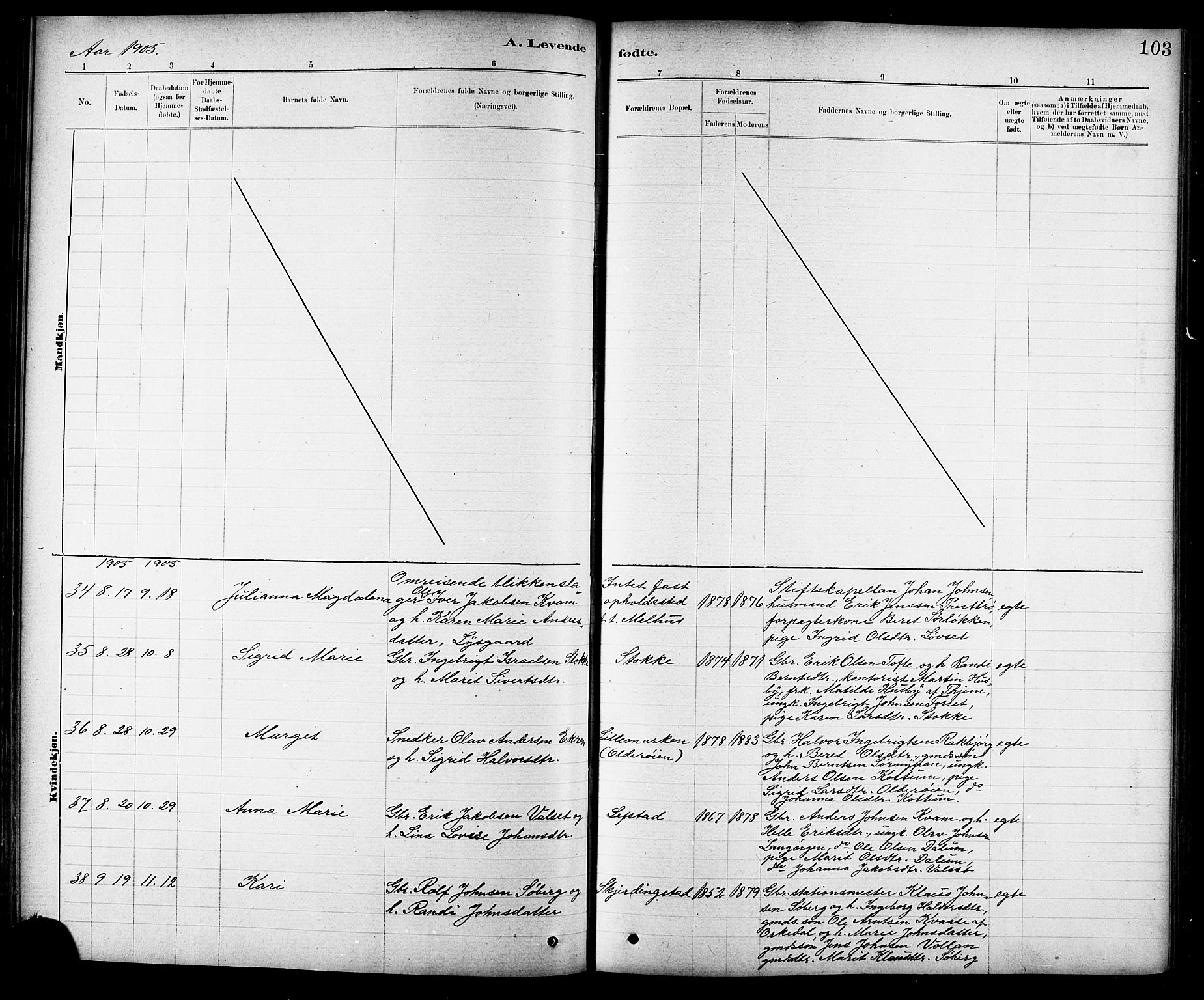Ministerialprotokoller, klokkerbøker og fødselsregistre - Sør-Trøndelag, SAT/A-1456/691/L1094: Klokkerbok nr. 691C05, 1879-1911, s. 103