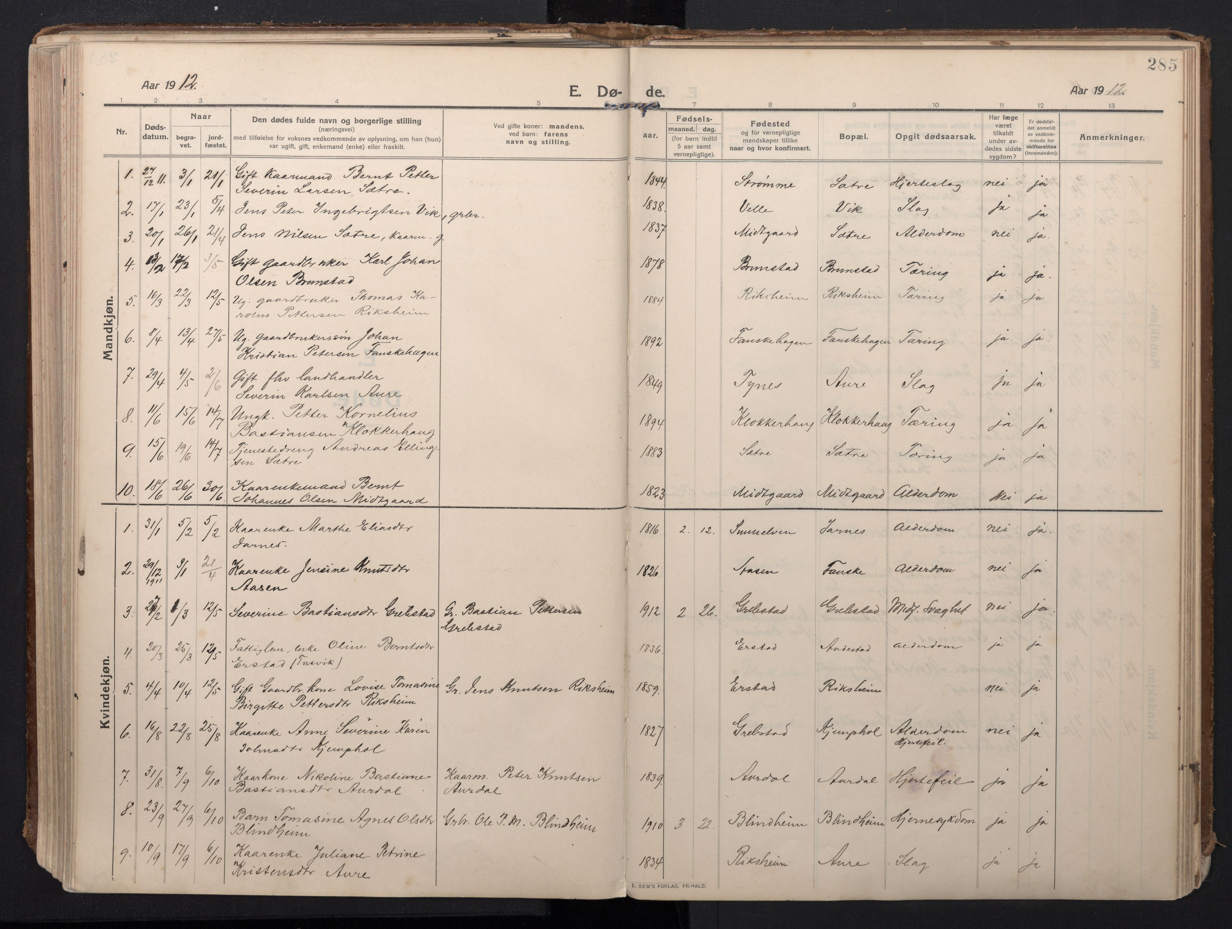 Ministerialprotokoller, klokkerbøker og fødselsregistre - Møre og Romsdal, AV/SAT-A-1454/523/L0337: Ministerialbok nr. 523A04, 1911-1929, s. 285