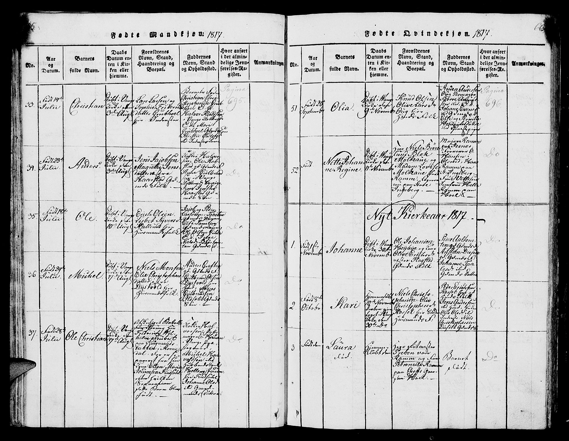 Vang prestekontor, Hedmark, SAH/PREST-008/H/Ha/Hab/L0004: Klokkerbok nr. 4, 1813-1827, s. 65-66