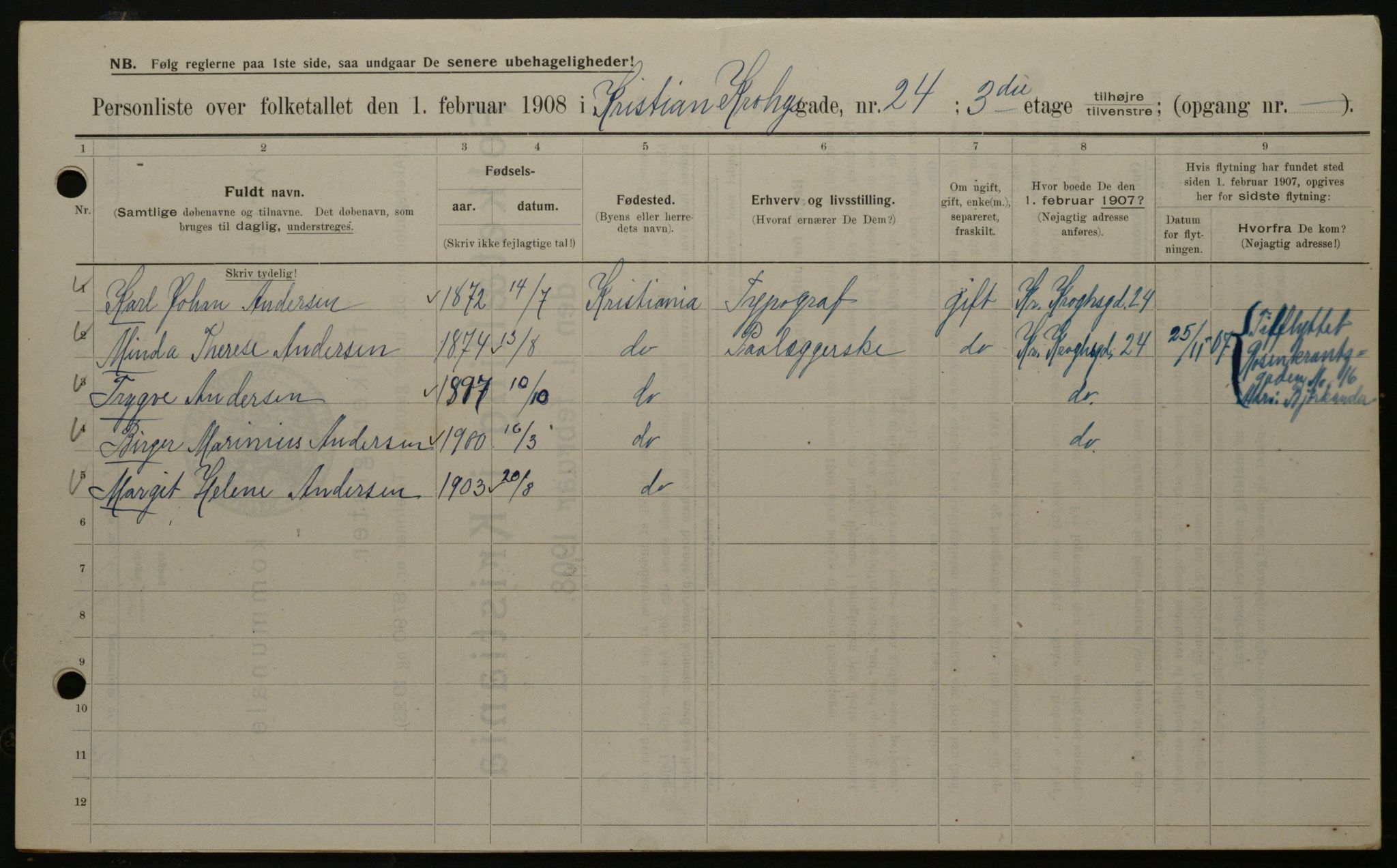 OBA, Kommunal folketelling 1.2.1908 for Kristiania kjøpstad, 1908, s. 11146