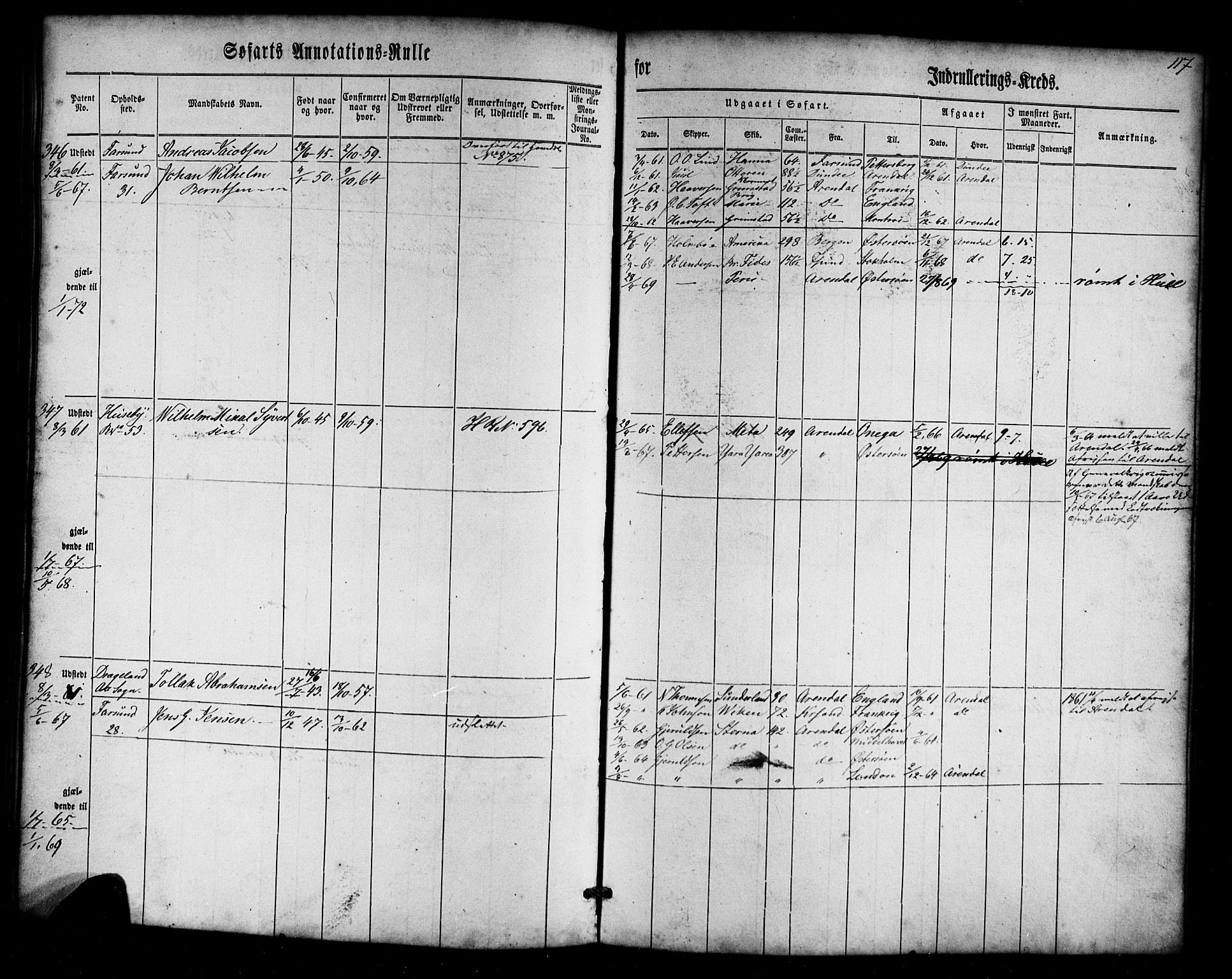 Farsund mønstringskrets, SAK/2031-0017/F/Fa/L0004: Annotasjonsrulle nr 1-795 med register, Z-1, 1860-1865, s. 146