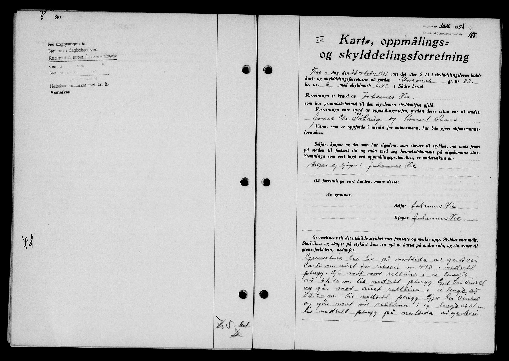 Karmsund sorenskriveri, SAST/A-100311/01/II/IIB/L0104: Pantebok nr. 84A, 1951-1952, Dagboknr: 3016/1951