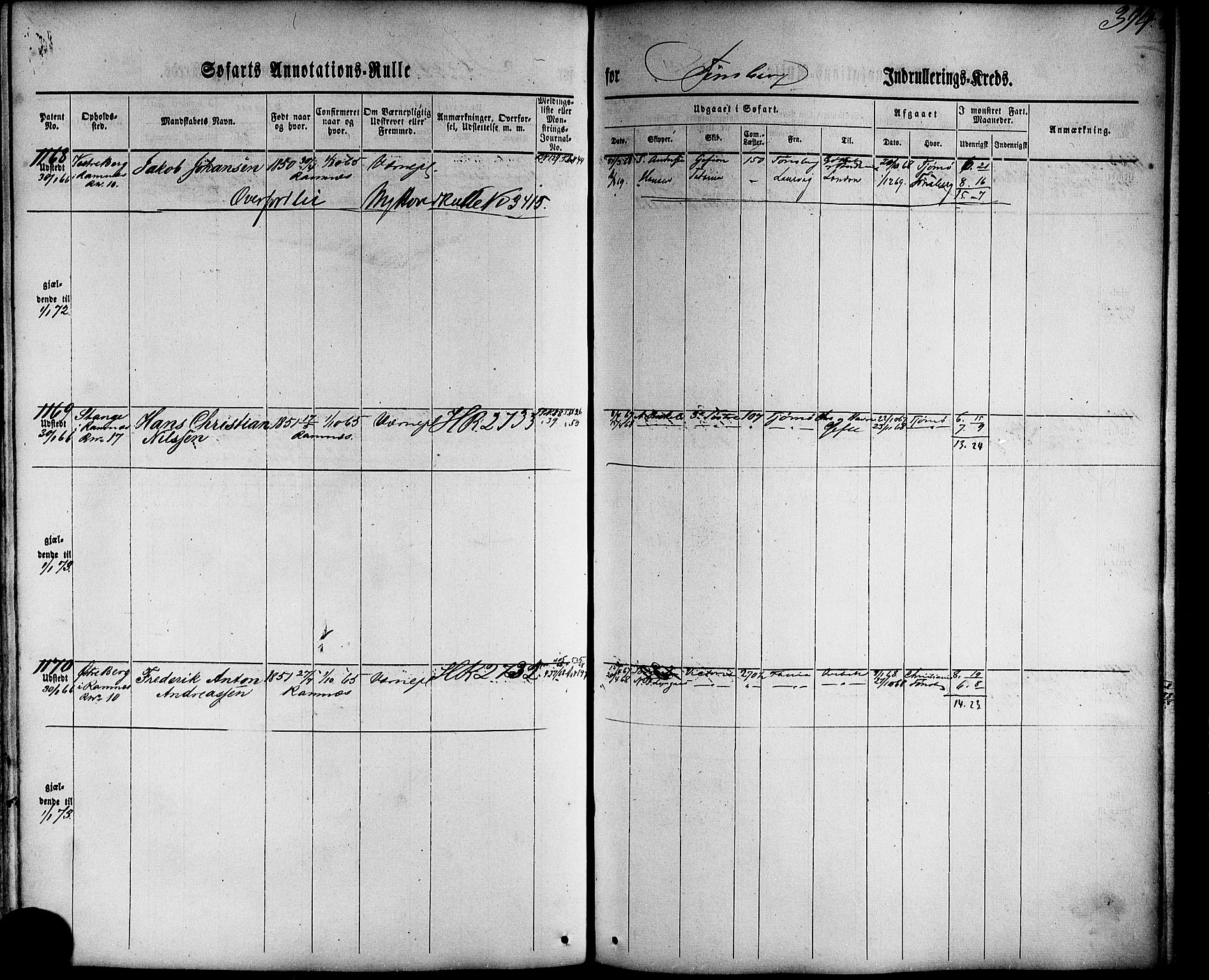 Tønsberg innrulleringskontor, AV/SAKO-A-786/F/Fb/L0001: Annotasjonsrulle Patent nr. 1-1724, 1860-1868, s. 413