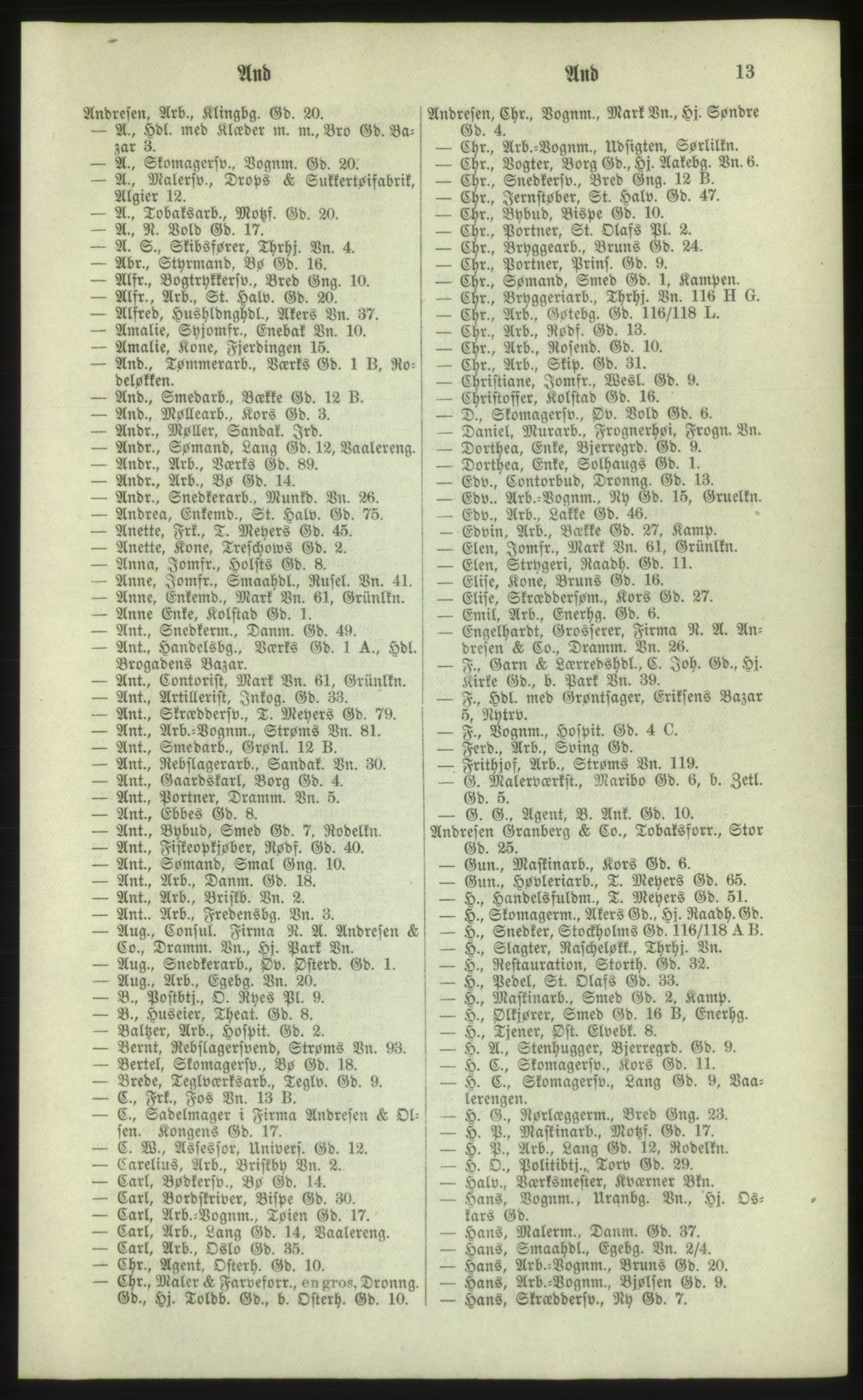 Kristiania/Oslo adressebok, PUBL/-, 1881, s. 13