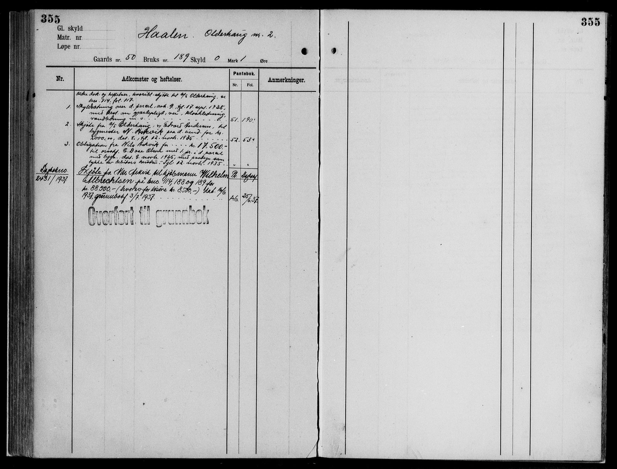 Midhordland sorenskriveri, AV/SAB-A-3001/1/G/Ga/Gab/L0112: Panteregister nr. II.A.b.112, s. 355