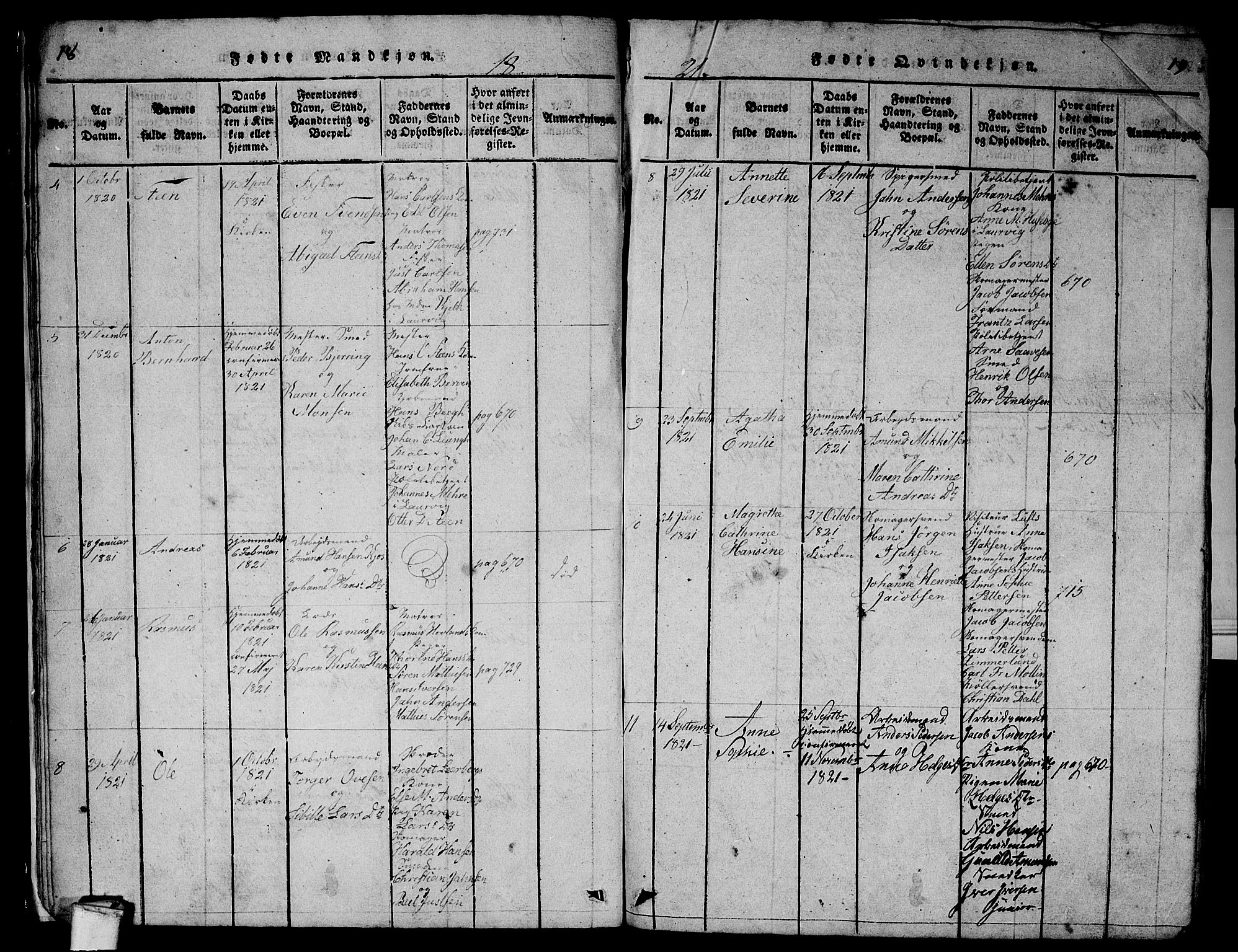 Larvik kirkebøker, AV/SAKO-A-352/G/Gb/L0001: Klokkerbok nr. II 1, 1818-1843, s. 18-19