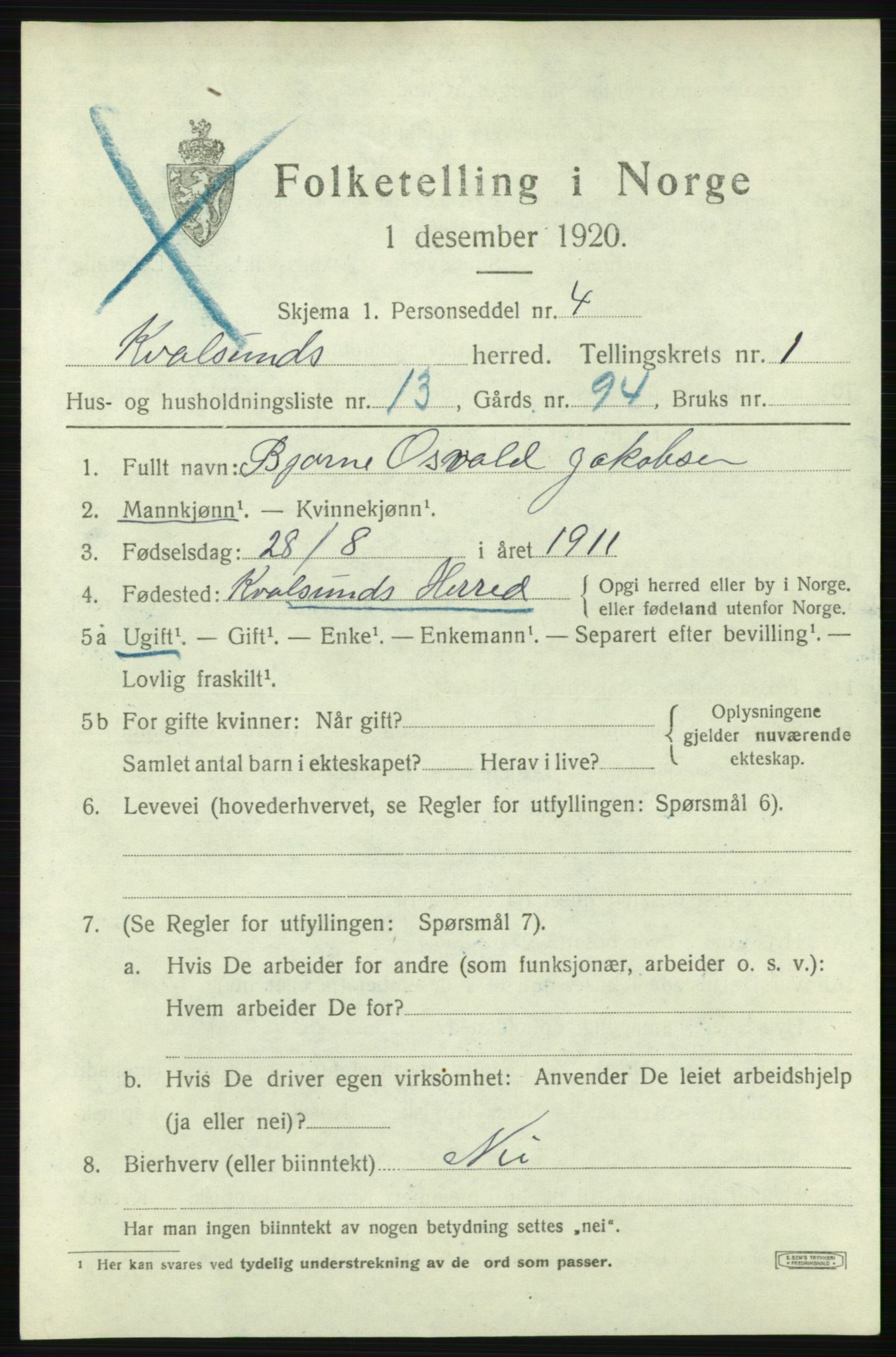 SATØ, Folketelling 1920 for 2017 Kvalsund herred, 1920, s. 654