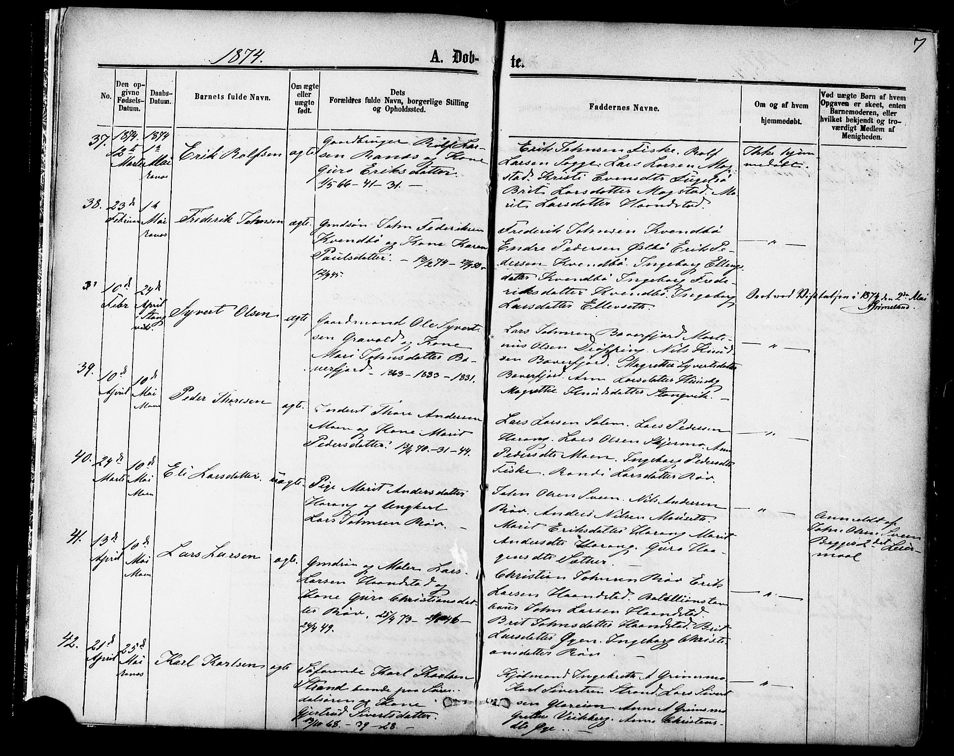 Ministerialprotokoller, klokkerbøker og fødselsregistre - Møre og Romsdal, AV/SAT-A-1454/595/L1046: Ministerialbok nr. 595A08, 1874-1884, s. 7