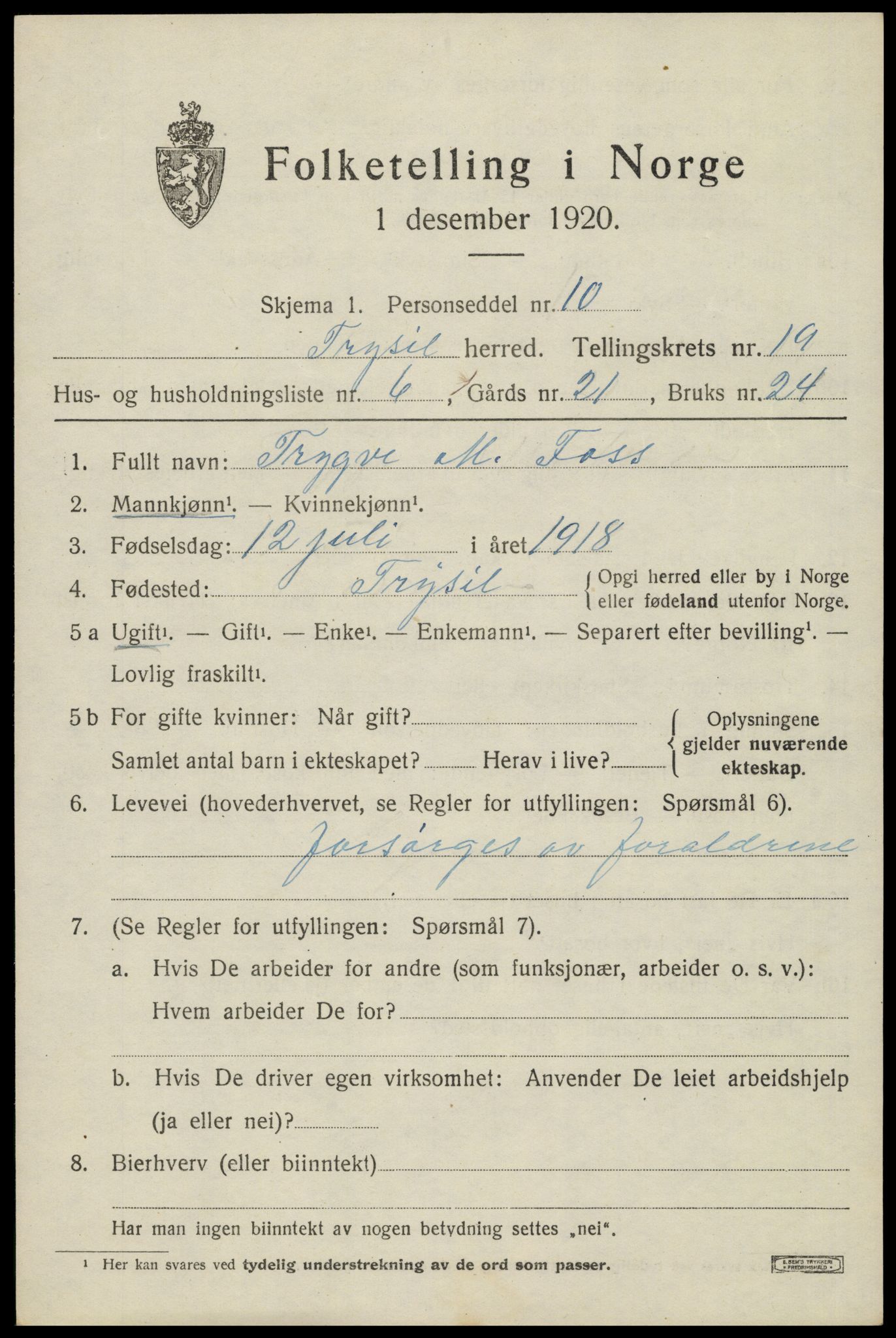 SAH, Folketelling 1920 for 0428 Trysil herred, 1920, s. 12789