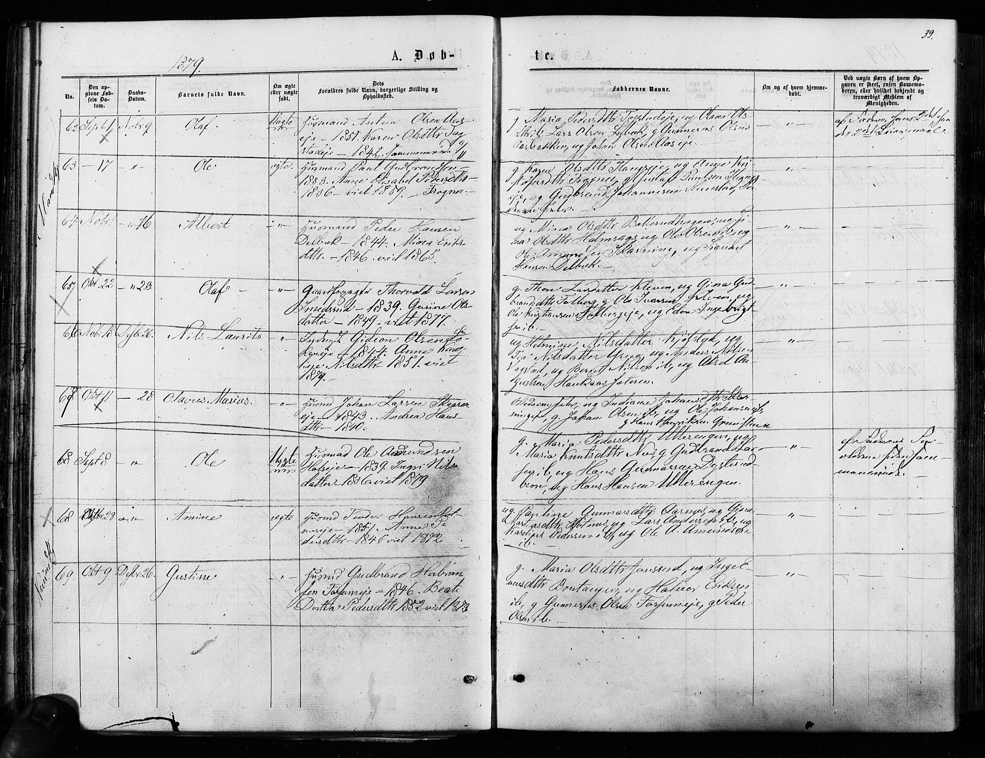 Nes prestekontor Kirkebøker, AV/SAO-A-10410/F/Fa/L0009: Ministerialbok nr. I 9, 1875-1882, s. 39