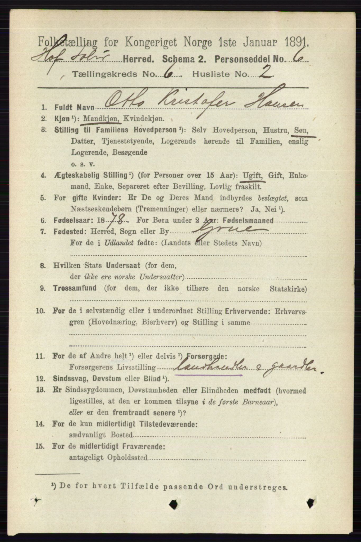 RA, Folketelling 1891 for 0424 Hof herred, 1891, s. 2261