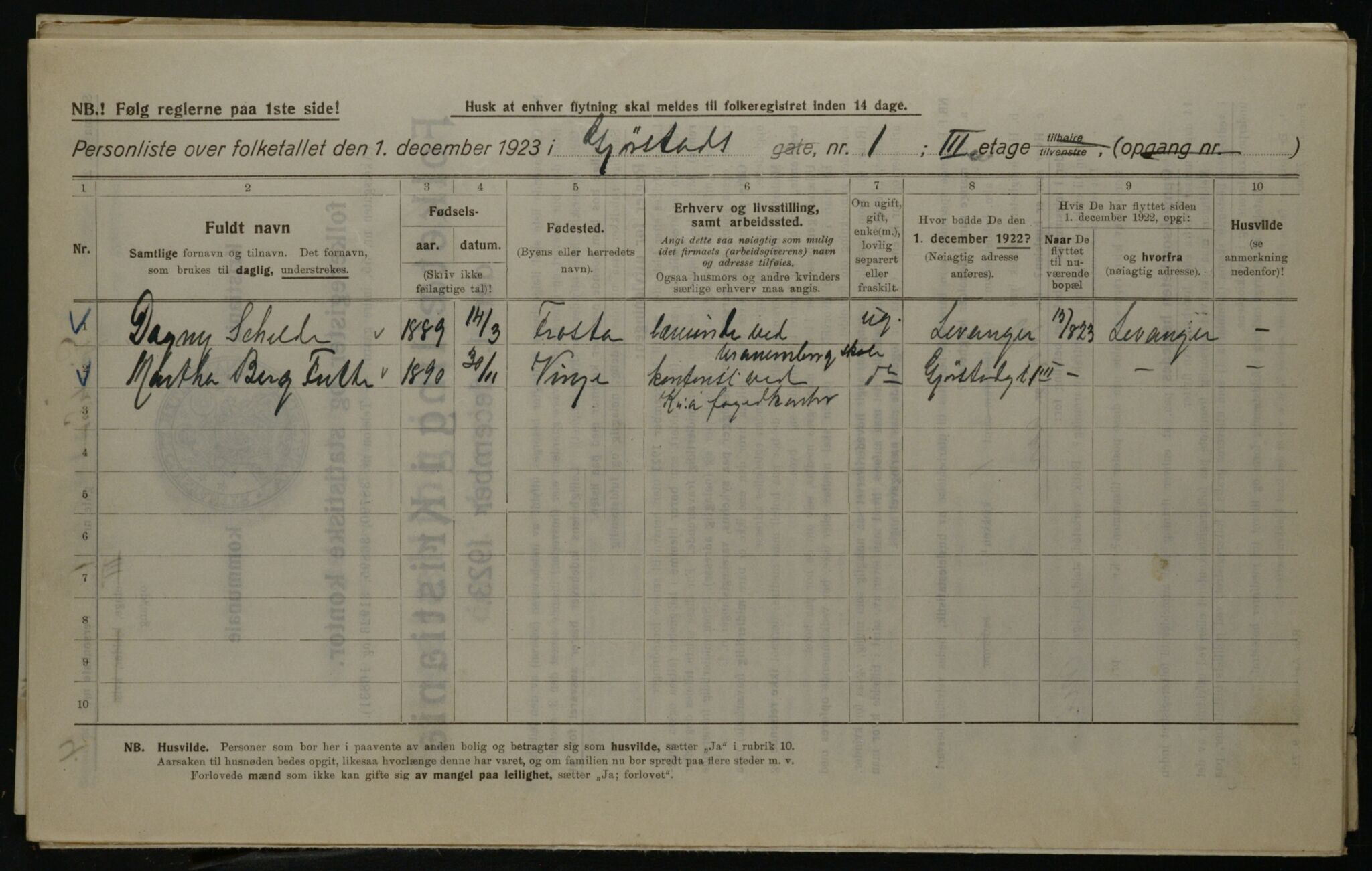 OBA, Kommunal folketelling 1.12.1923 for Kristiania, 1923, s. 33188