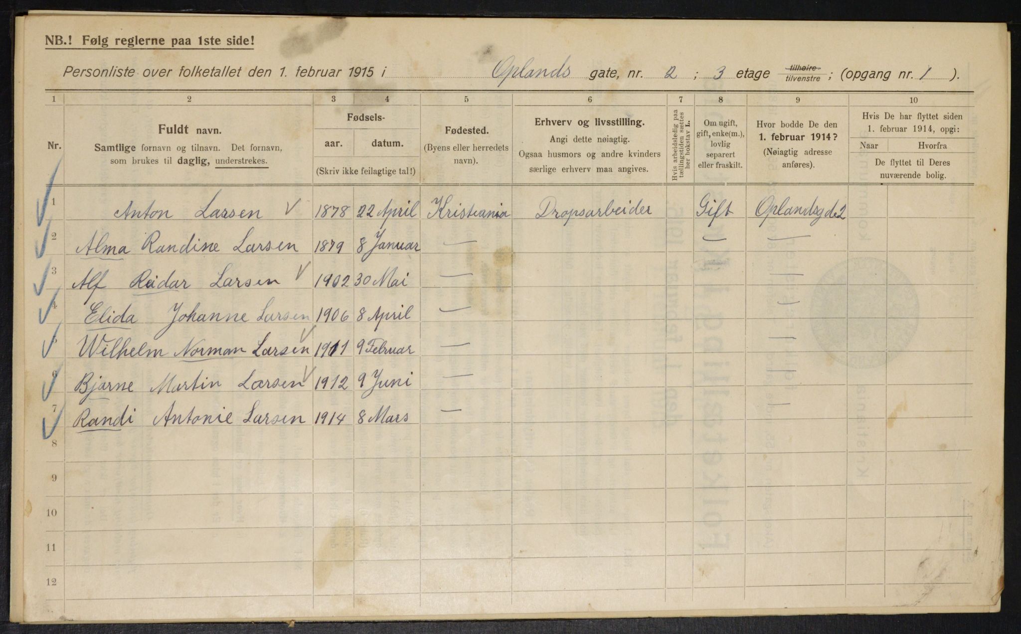 OBA, Kommunal folketelling 1.2.1915 for Kristiania, 1915, s. 75247