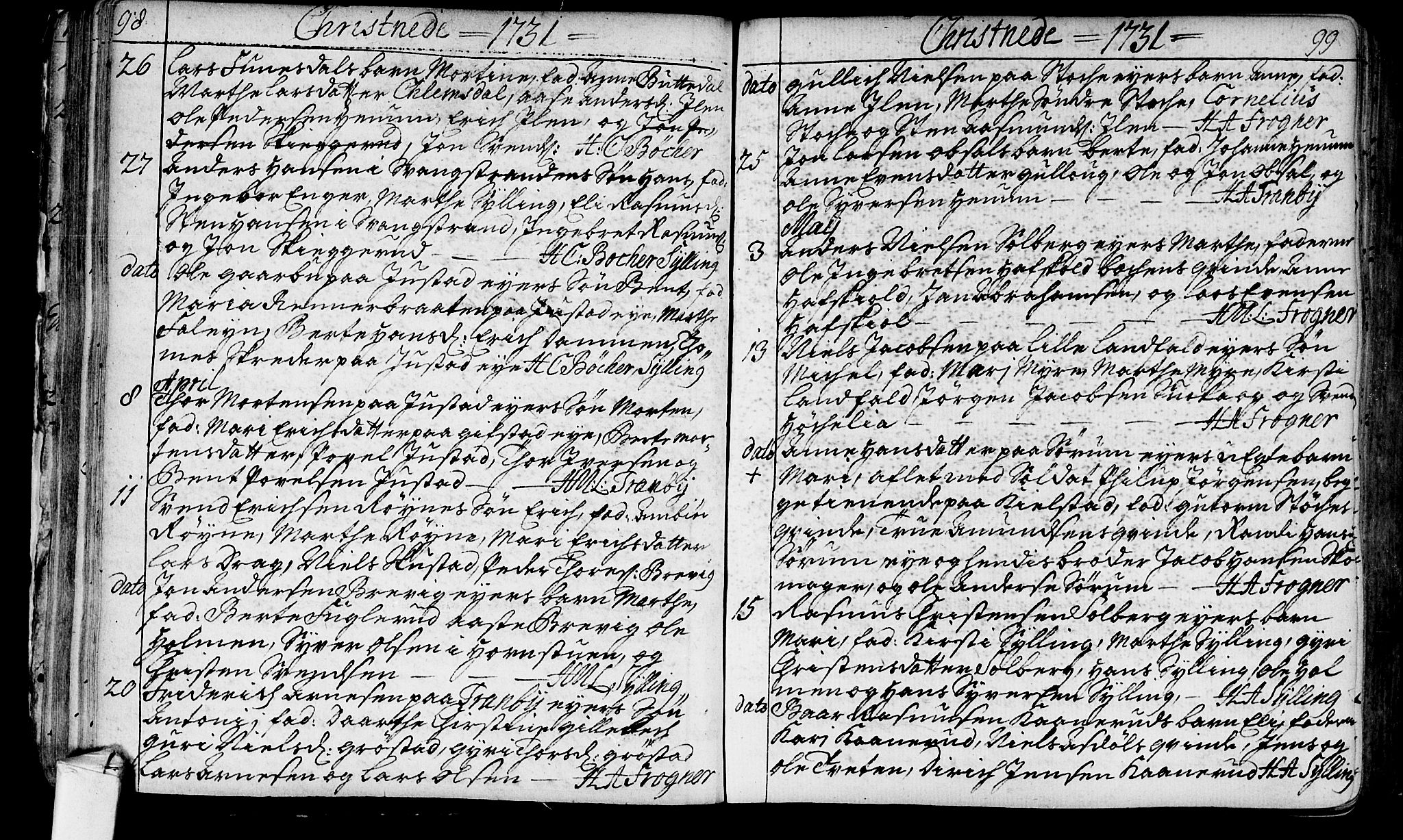Lier kirkebøker, SAKO/A-230/F/Fa/L0003: Ministerialbok nr. I 3, 1727-1748, s. 98-99