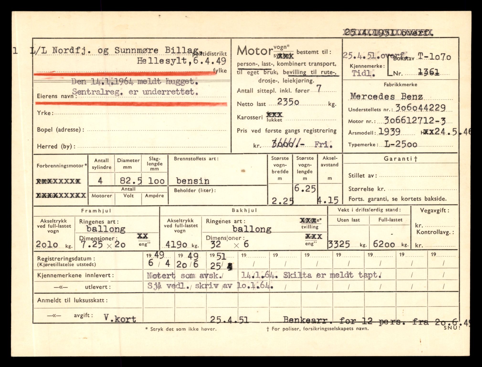 Møre og Romsdal vegkontor - Ålesund trafikkstasjon, AV/SAT-A-4099/F/Fe/L0010: Registreringskort for kjøretøy T 1050 - T 1169, 1927-1998, s. 526