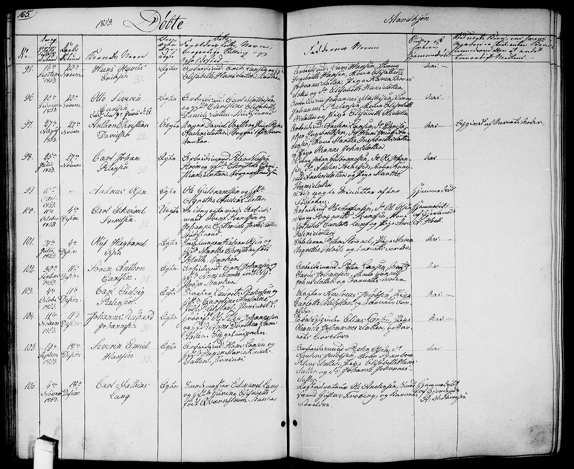 Halden prestekontor Kirkebøker, AV/SAO-A-10909/G/Ga/L0004: Klokkerbok nr. 4, 1845-1854, s. 165