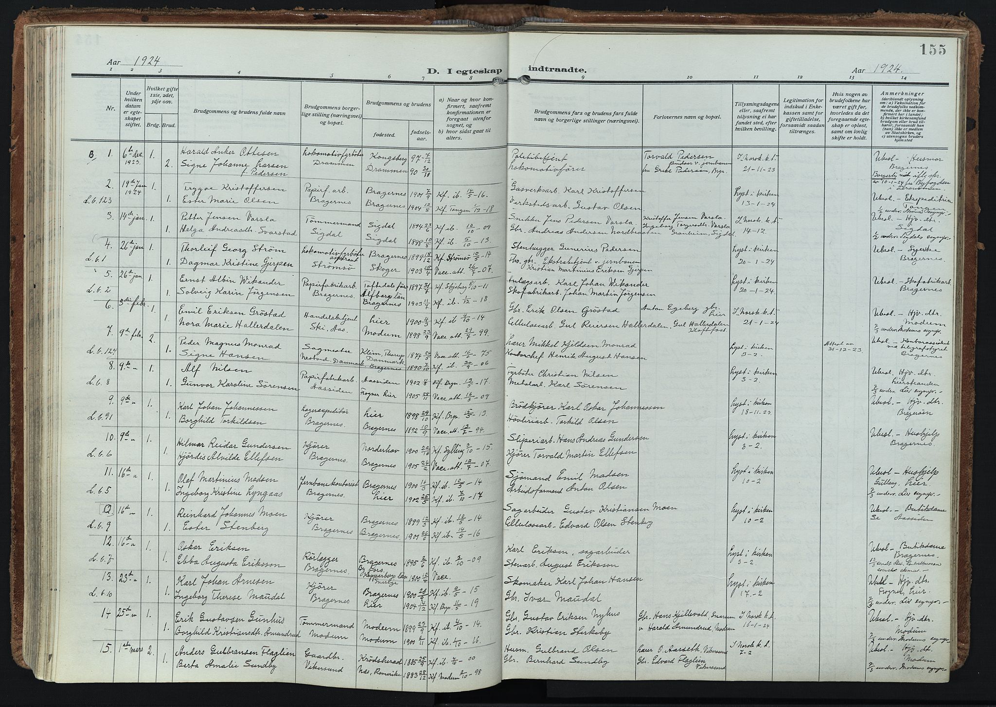 Bragernes kirkebøker, AV/SAKO-A-6/F/Fc/L0009: Ministerialbok nr. III 9, 1921-1939, s. 155