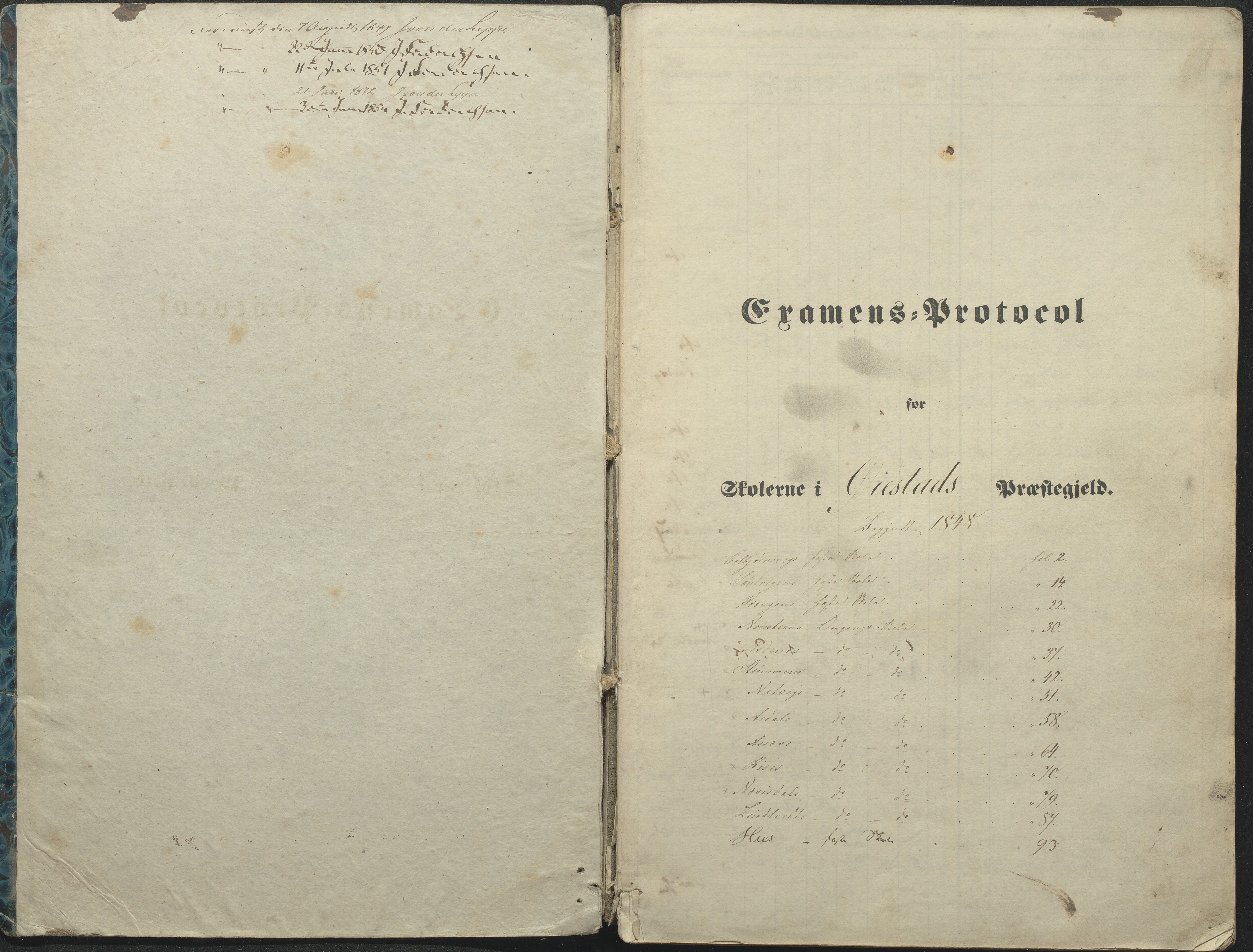 Øyestad kommune frem til 1979, AAKS/KA0920-PK/06/06A/L0046: Eksamensprotokoll, 1848-1854