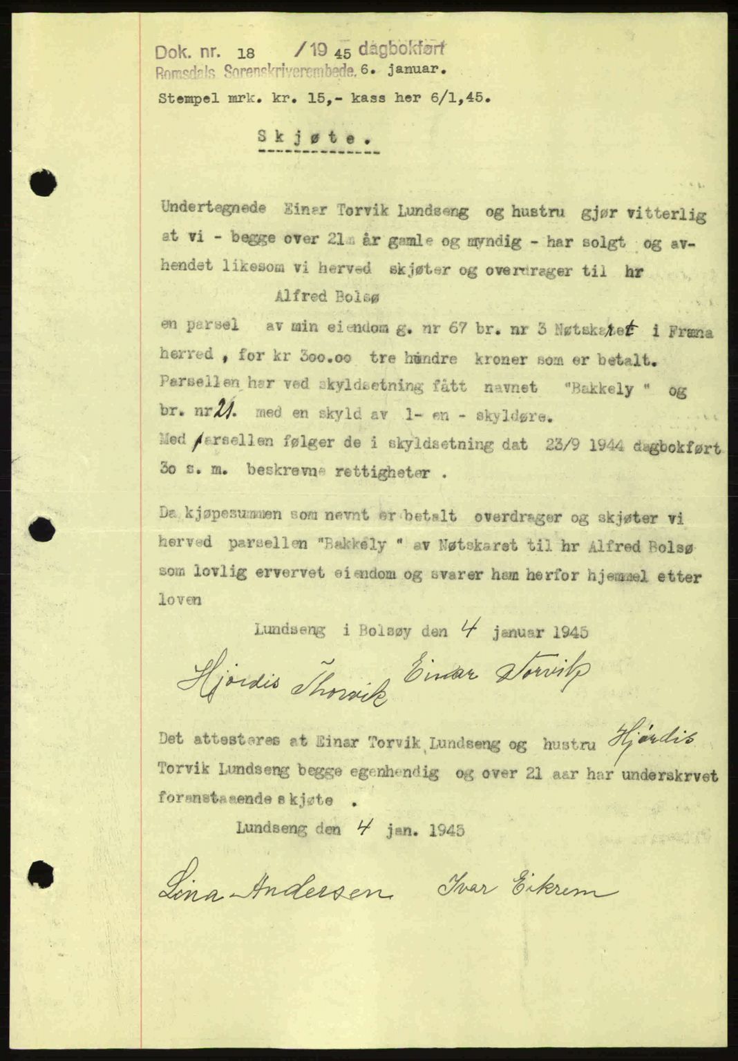 Romsdal sorenskriveri, SAT/A-4149/1/2/2C: Pantebok nr. A17, 1944-1945, Dagboknr: 18/1945