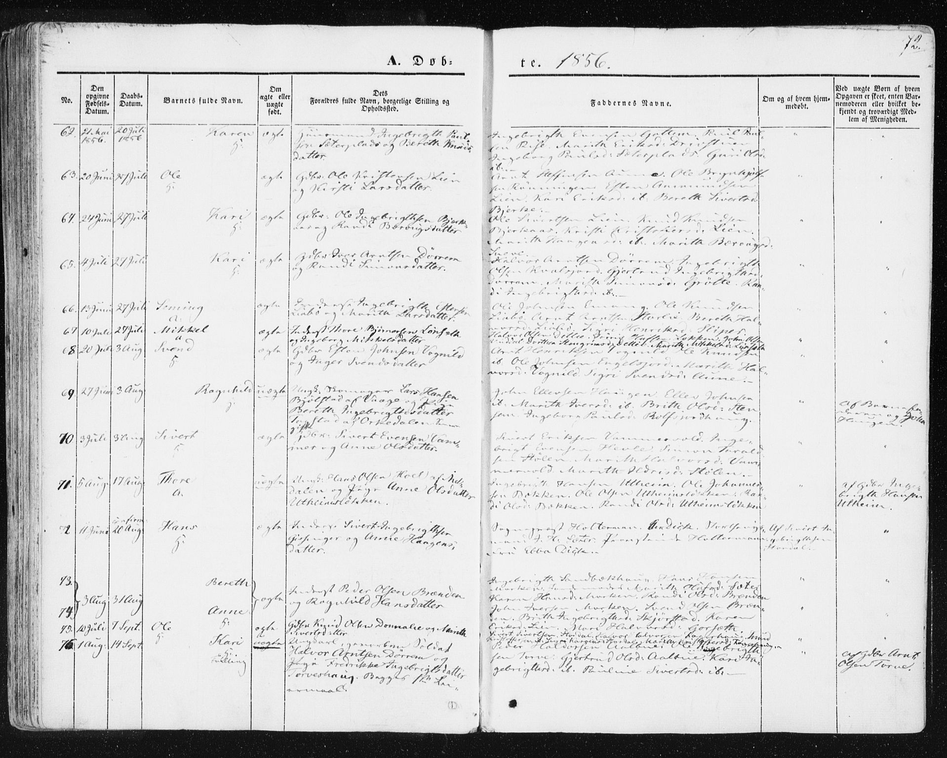 Ministerialprotokoller, klokkerbøker og fødselsregistre - Sør-Trøndelag, SAT/A-1456/678/L0899: Ministerialbok nr. 678A08, 1848-1872, s. 72