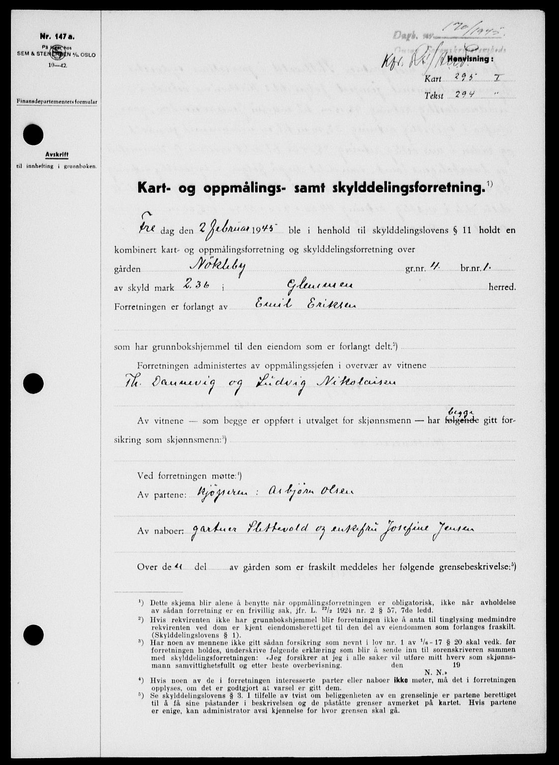 Onsøy sorenskriveri, SAO/A-10474/G/Ga/Gab/L0014: Pantebok nr. II A-14, 1944-1945, Dagboknr: 170/1945