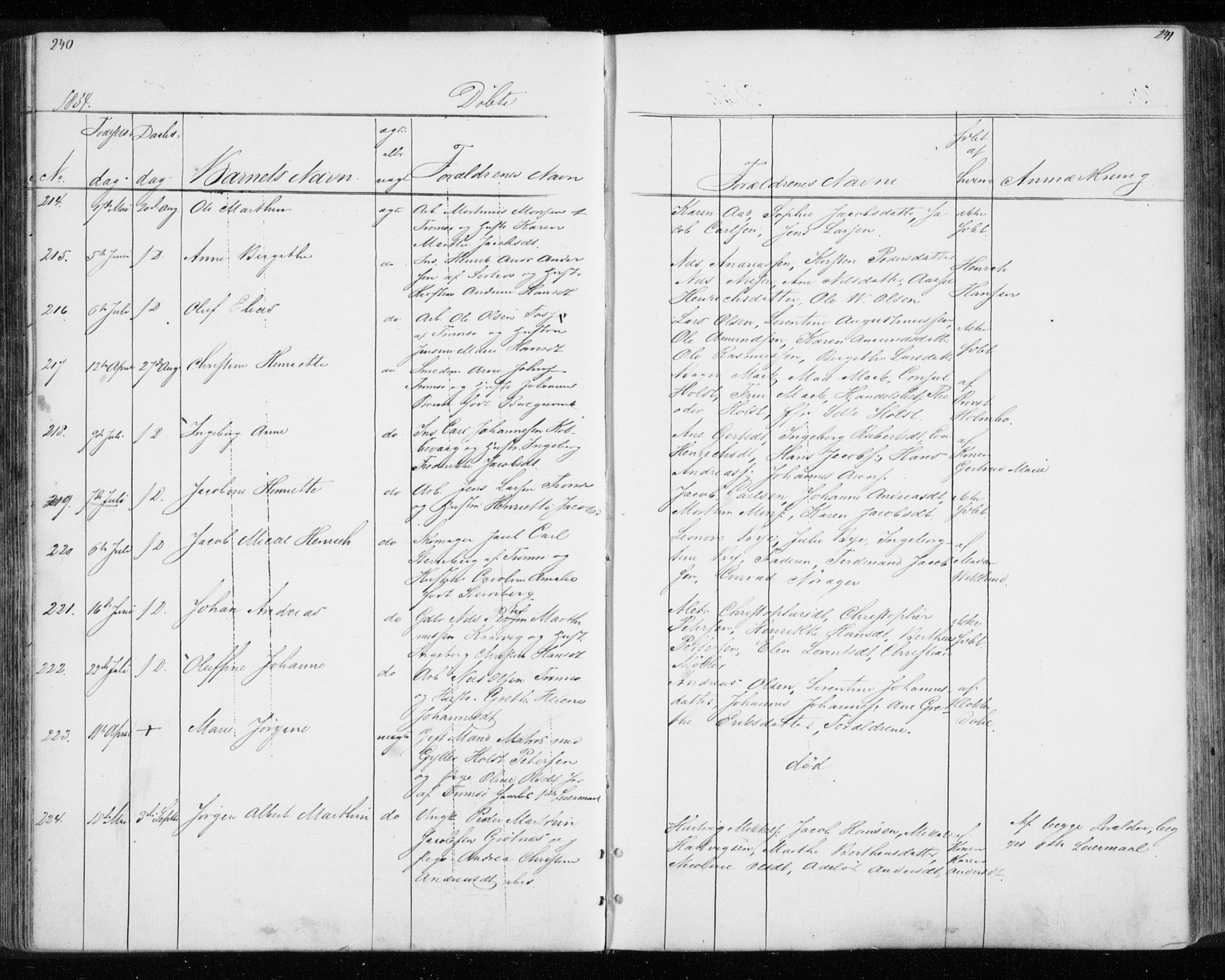 Tromsø sokneprestkontor/stiftsprosti/domprosti, AV/SATØ-S-1343/G/Gb/L0005klokker: Klokkerbok nr. 5, 1846-1857, s. 240-241