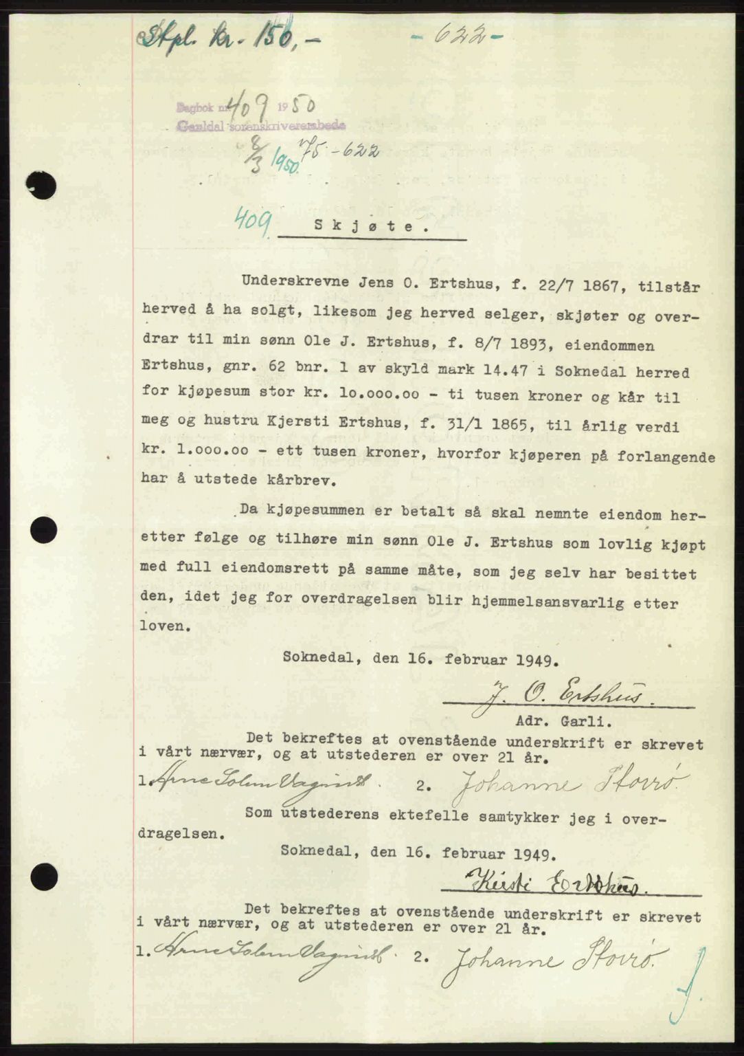 Gauldal sorenskriveri, SAT/A-0014/1/2/2C: Pantebok nr. A9, 1949-1950, Dagboknr: 409/1950