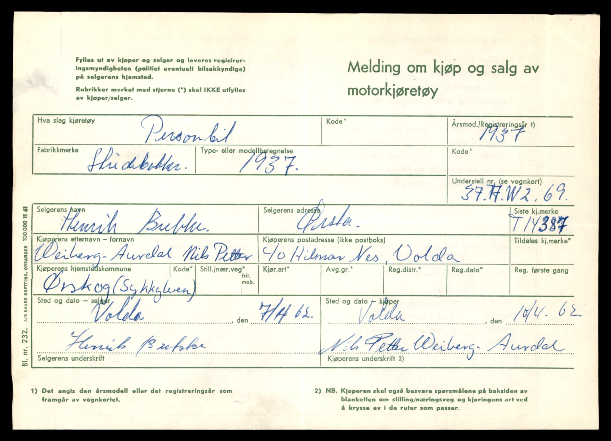 Møre og Romsdal vegkontor - Ålesund trafikkstasjon, AV/SAT-A-4099/F/Fe/L0045: Registreringskort for kjøretøy T 14320 - T 14444, 1927-1998, s. 1703