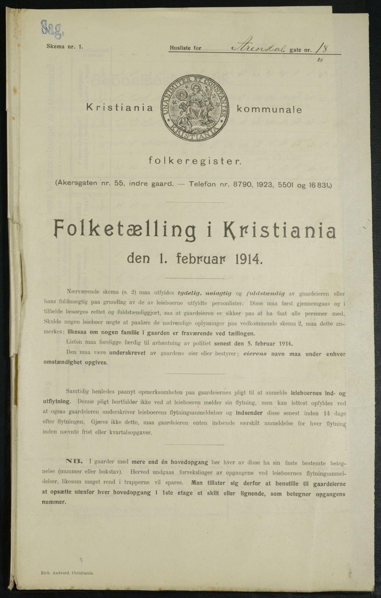 OBA, Kommunal folketelling 1.2.1914 for Kristiania, 1914, s. 2103