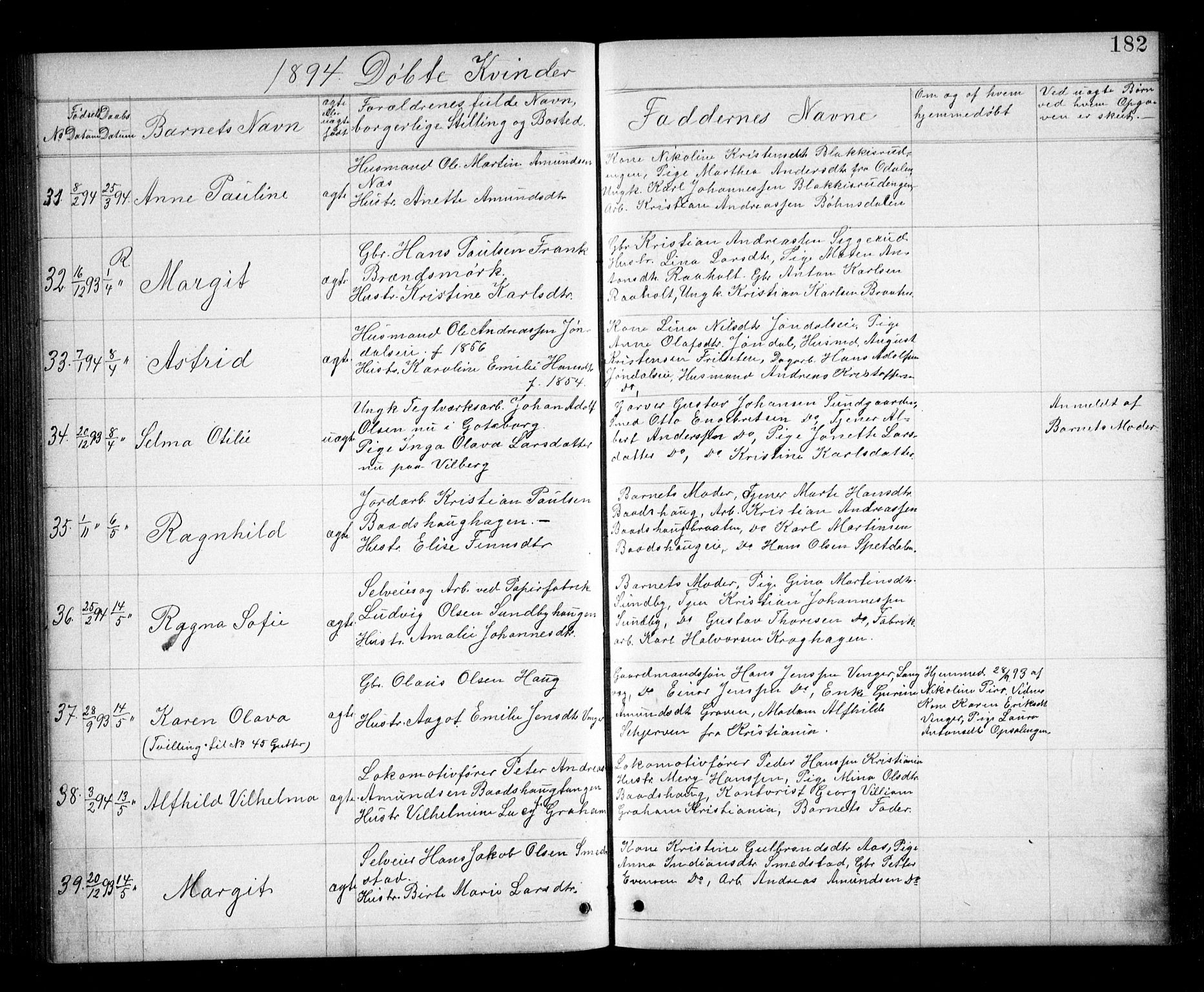 Eidsvoll prestekontor Kirkebøker, AV/SAO-A-10888/G/Ga/L0005: Klokkerbok nr. I 5, 1884-1894, s. 182