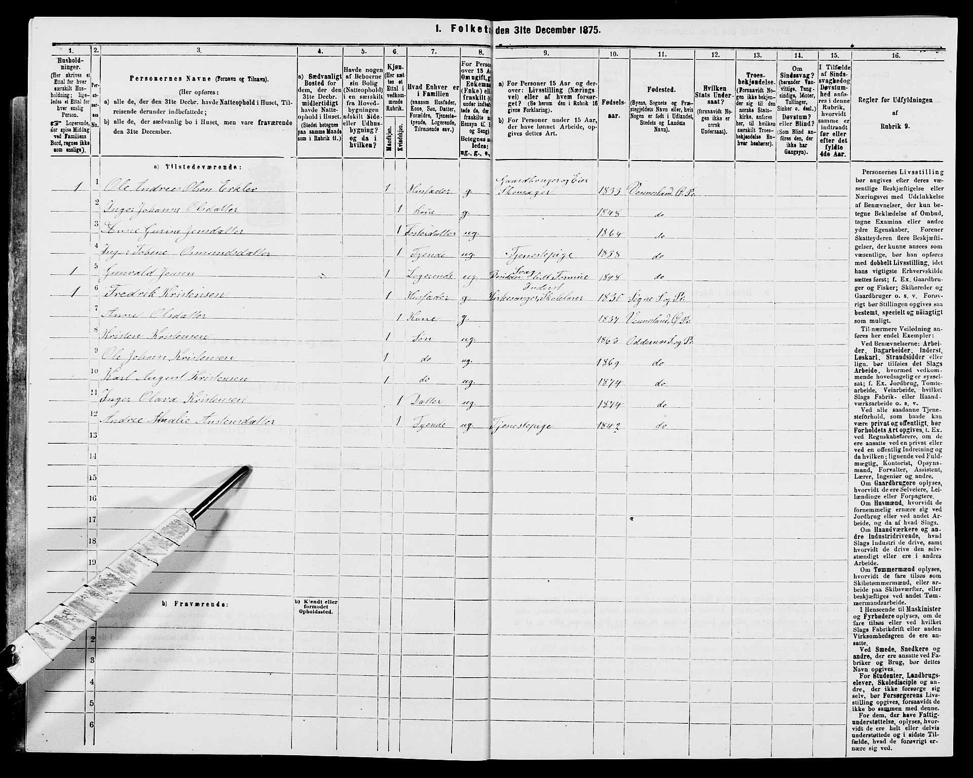 SAK, Folketelling 1875 for 1016P Øvrebø prestegjeld, 1875, s. 849