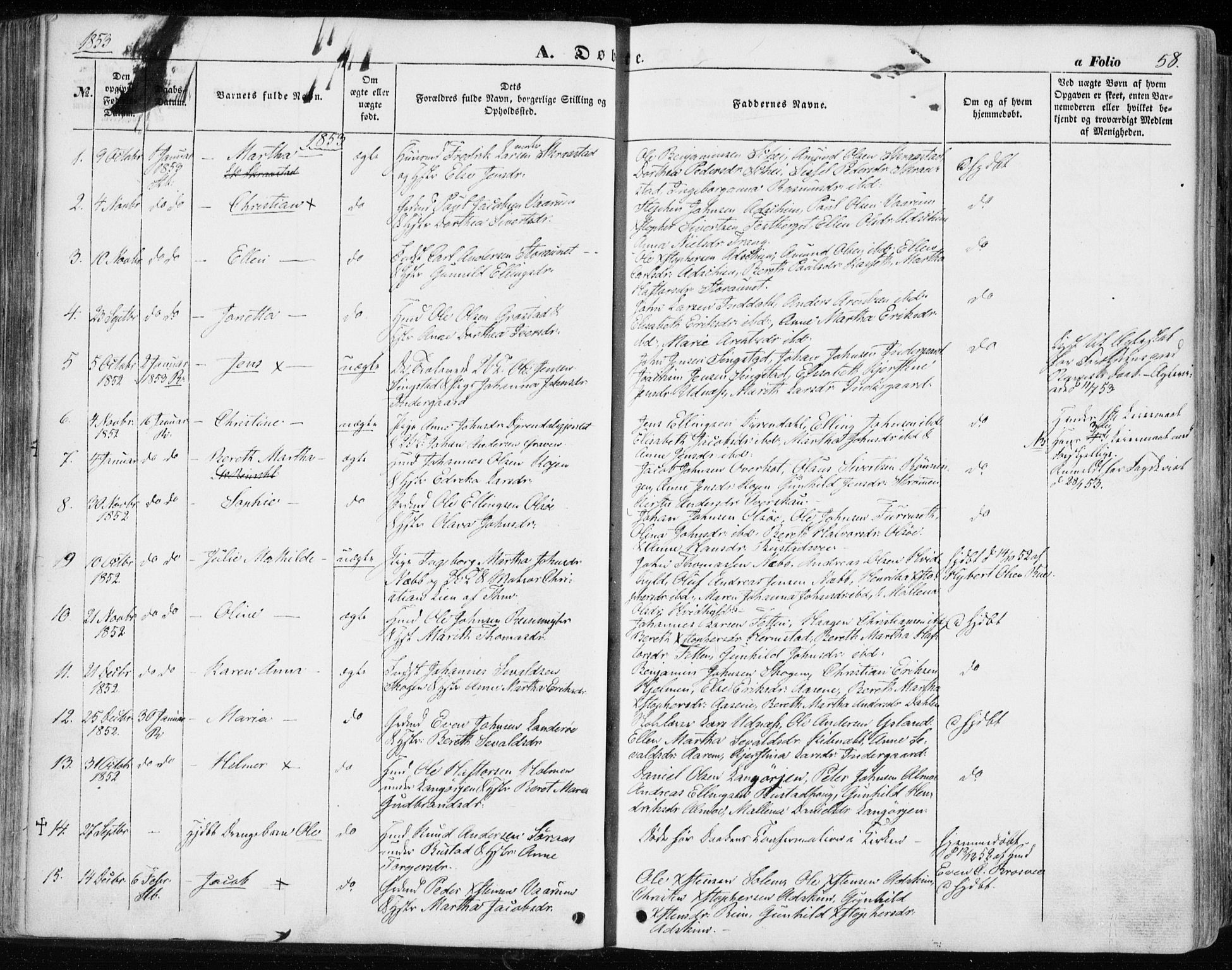 Ministerialprotokoller, klokkerbøker og fødselsregistre - Sør-Trøndelag, SAT/A-1456/646/L0611: Ministerialbok nr. 646A09, 1848-1857, s. 58