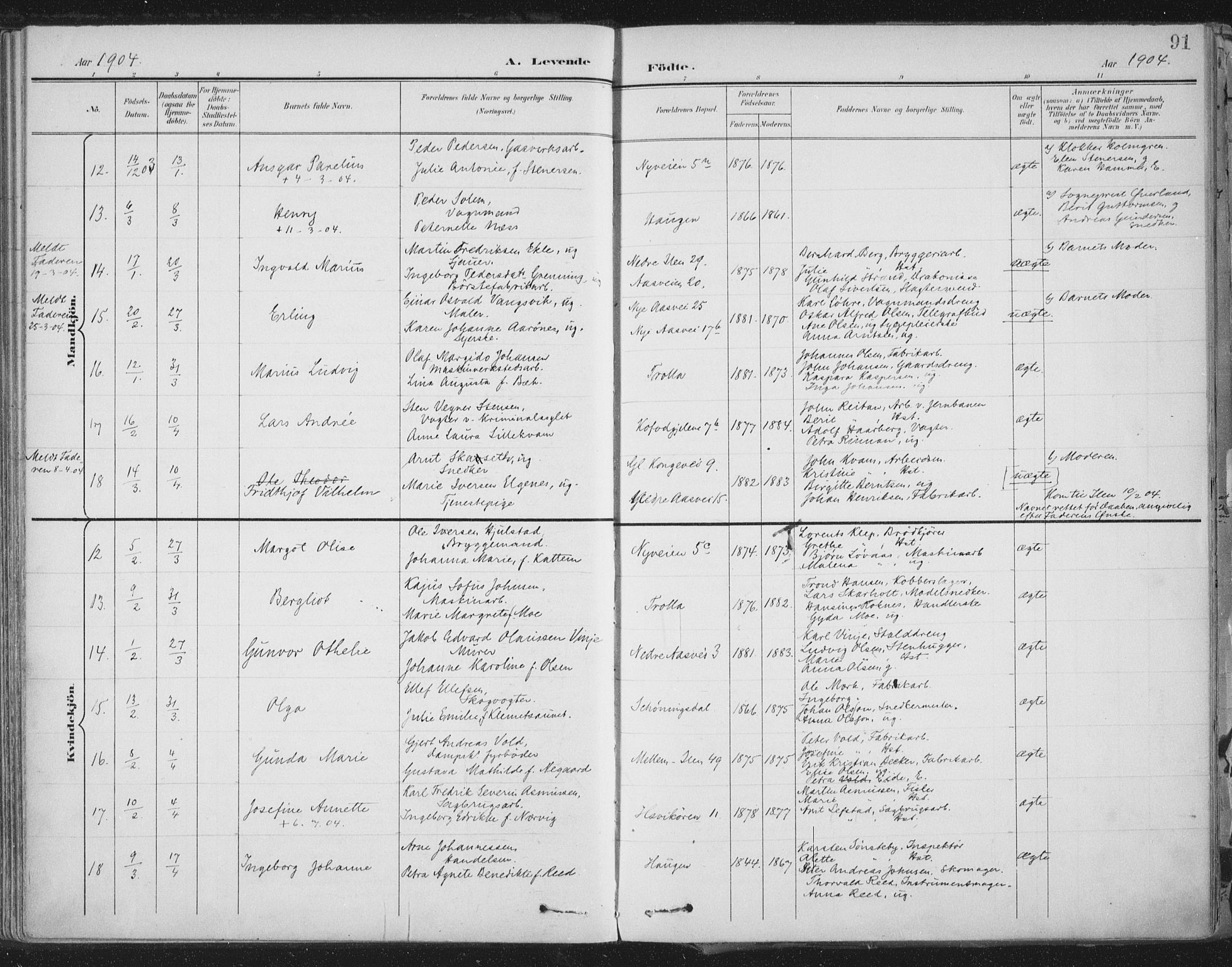 Ministerialprotokoller, klokkerbøker og fødselsregistre - Sør-Trøndelag, SAT/A-1456/603/L0167: Ministerialbok nr. 603A06, 1896-1932, s. 91