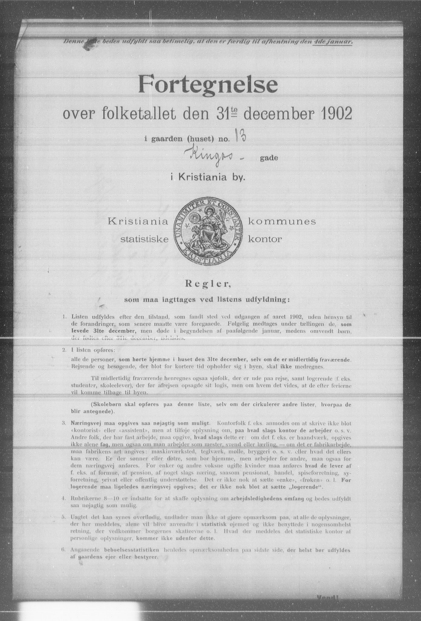 OBA, Kommunal folketelling 31.12.1902 for Kristiania kjøpstad, 1902, s. 9418