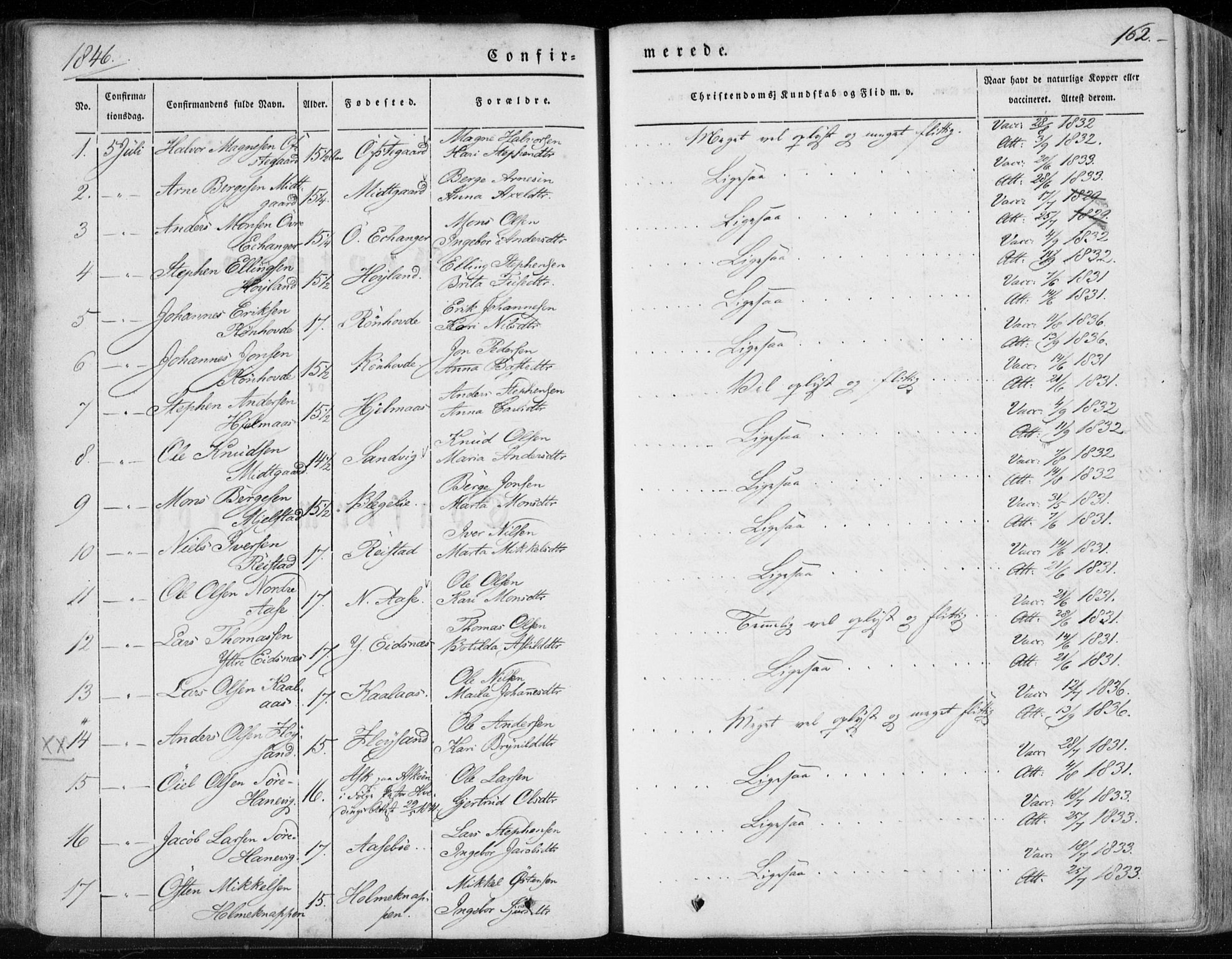 Hamre sokneprestembete, AV/SAB-A-75501/H/Ha/Haa/Haaa/L0013: Ministerialbok nr. A 13, 1846-1857, s. 162