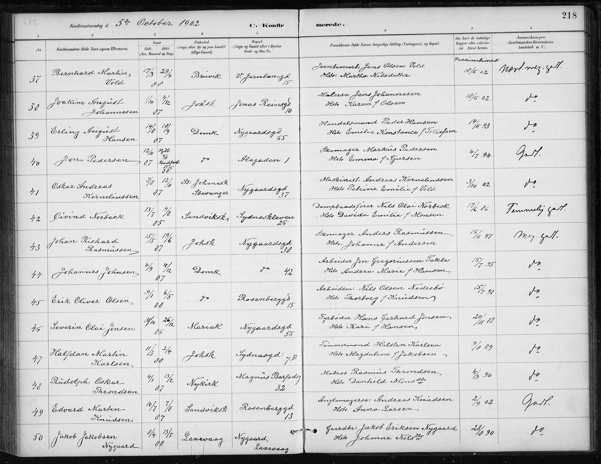 Johanneskirken sokneprestembete, SAB/A-76001/H/Haa/L0008: Ministerialbok nr. C 1, 1885-1907, s. 218