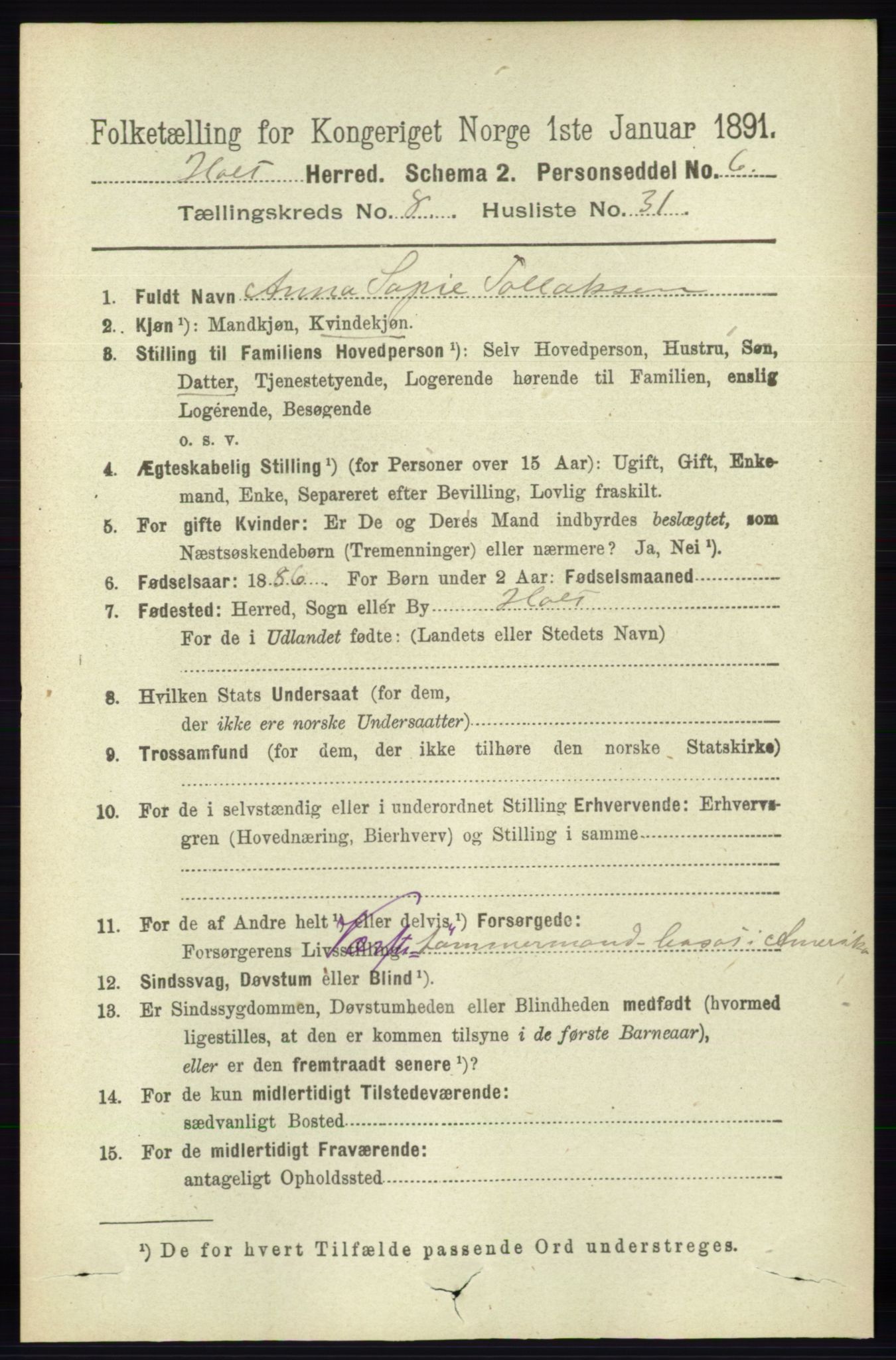 RA, Folketelling 1891 for 0914 Holt herred, 1891, s. 3702