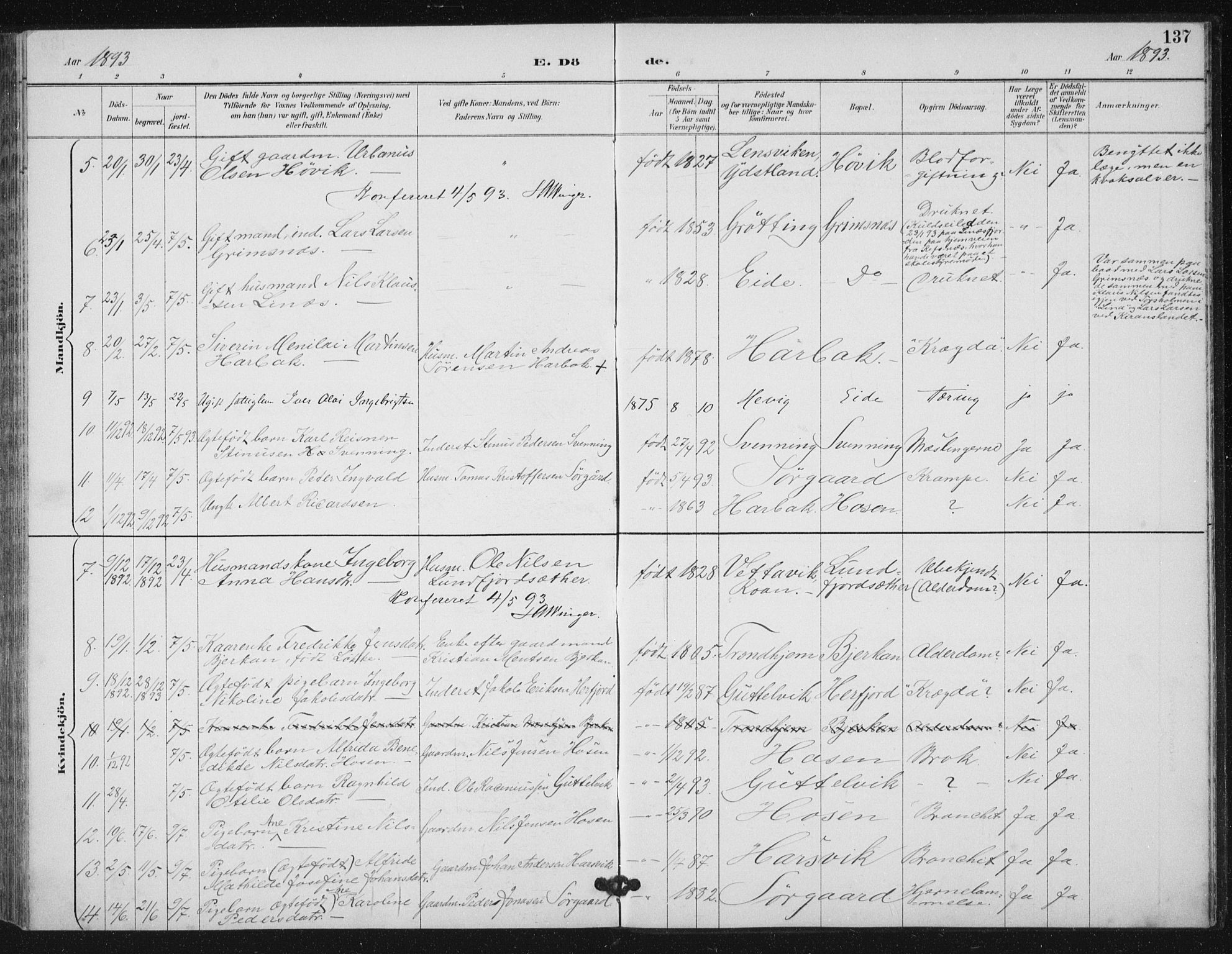Ministerialprotokoller, klokkerbøker og fødselsregistre - Sør-Trøndelag, AV/SAT-A-1456/656/L0698: Klokkerbok nr. 656C04, 1890-1904, s. 137