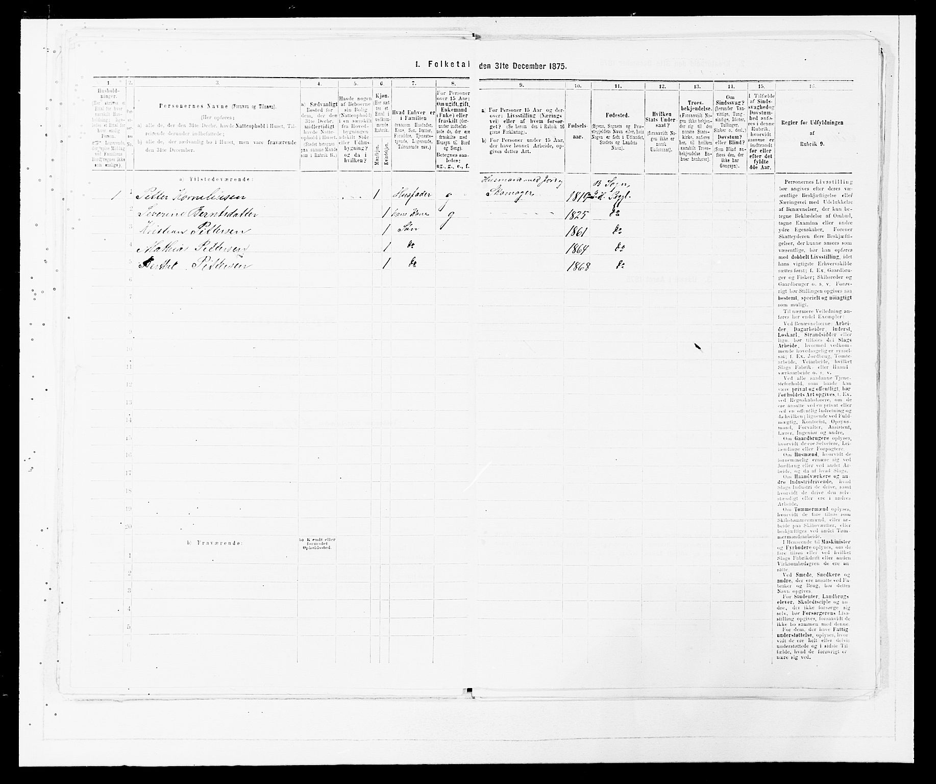 SAB, Folketelling 1875 for 1430P Indre Holmedal prestegjeld, 1875, s. 259
