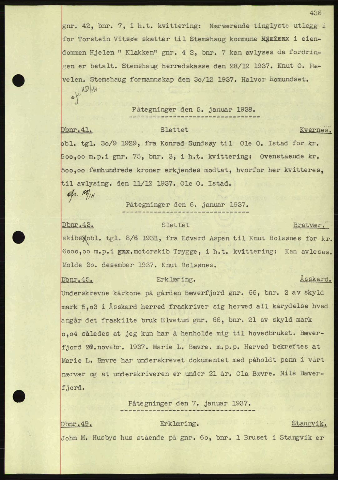 Nordmøre sorenskriveri, SAT/A-4132/1/2/2Ca: Pantebok nr. C80, 1936-1939, Dagboknr: 41/1938