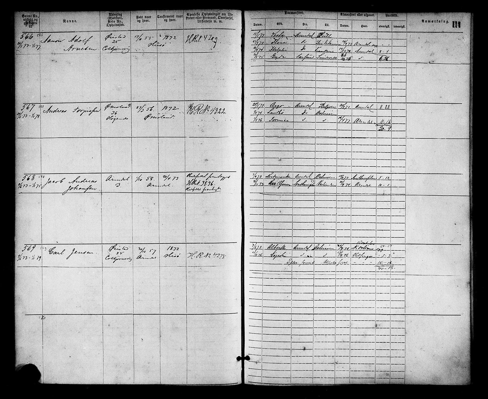 Arendal mønstringskrets, SAK/2031-0012/F/Fa/L0002: Annotasjonsrulle nr 1-1910 med register, S-2, 1868-1880, s. 143