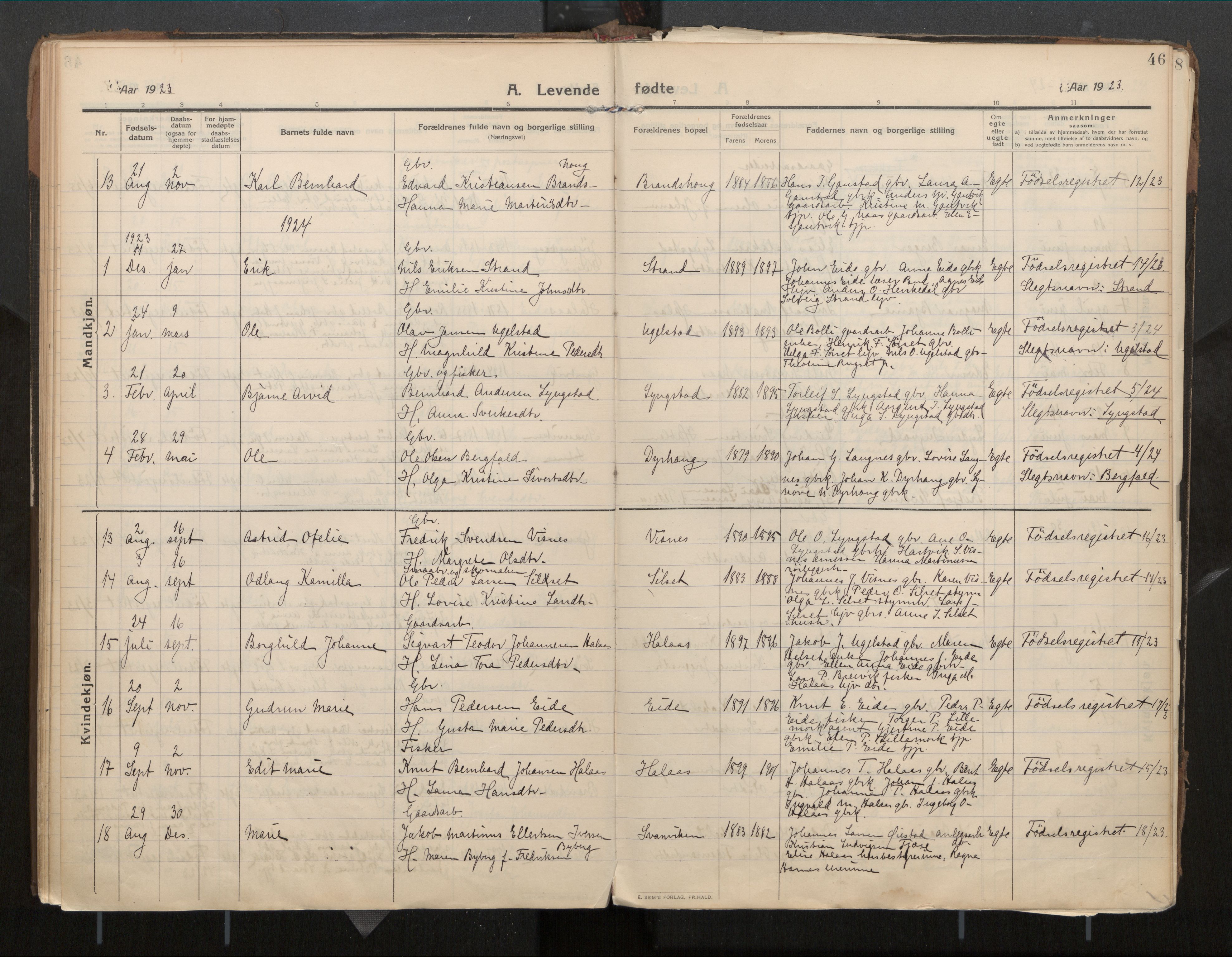 Ministerialprotokoller, klokkerbøker og fødselsregistre - Møre og Romsdal, AV/SAT-A-1454/571/L0836b: Ministerialbok nr. 571A03, 1911-1926, s. 46