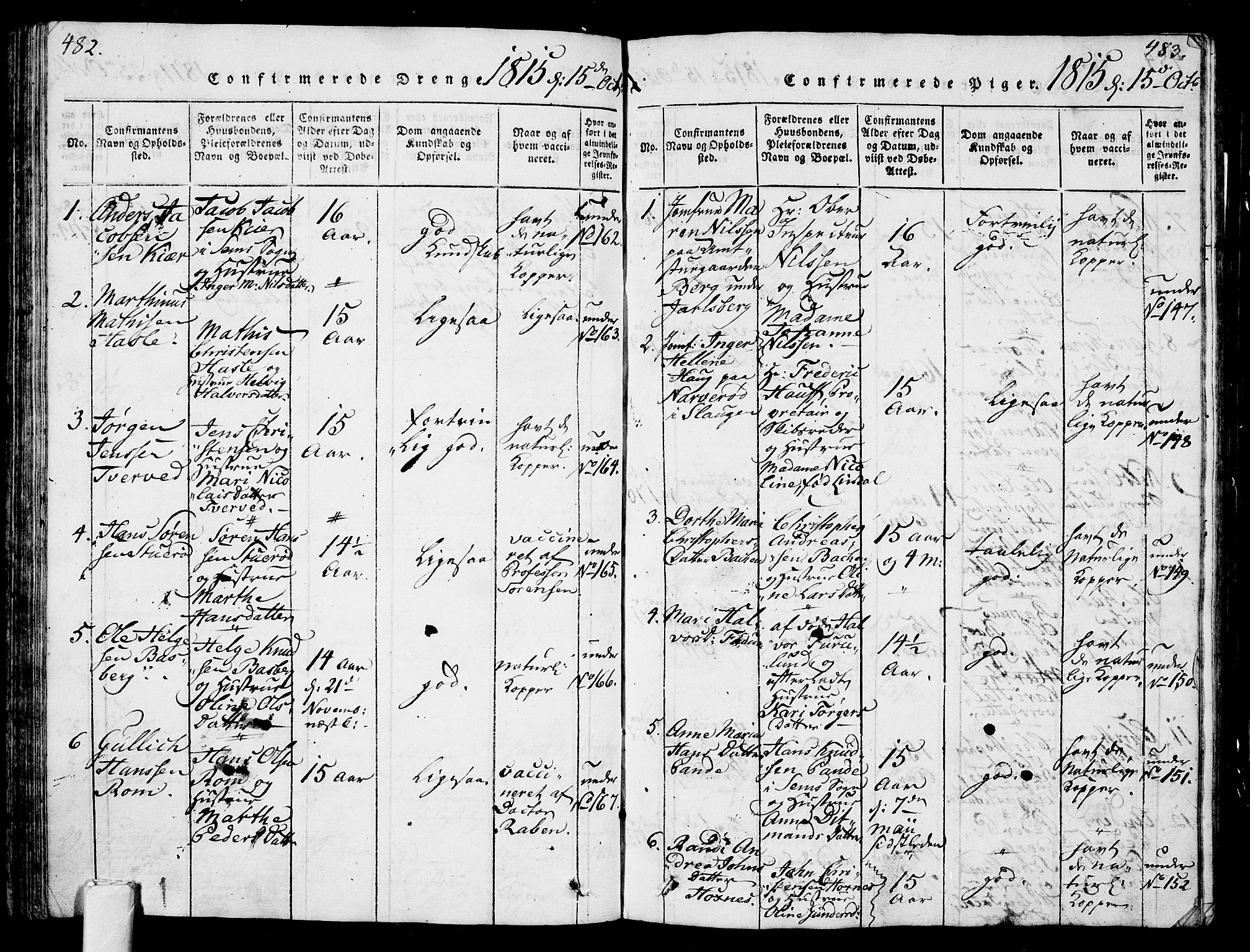 Sem kirkebøker, AV/SAKO-A-5/G/Ga/L0001: Klokkerbok nr. I 1, 1814-1825, s. 482-483