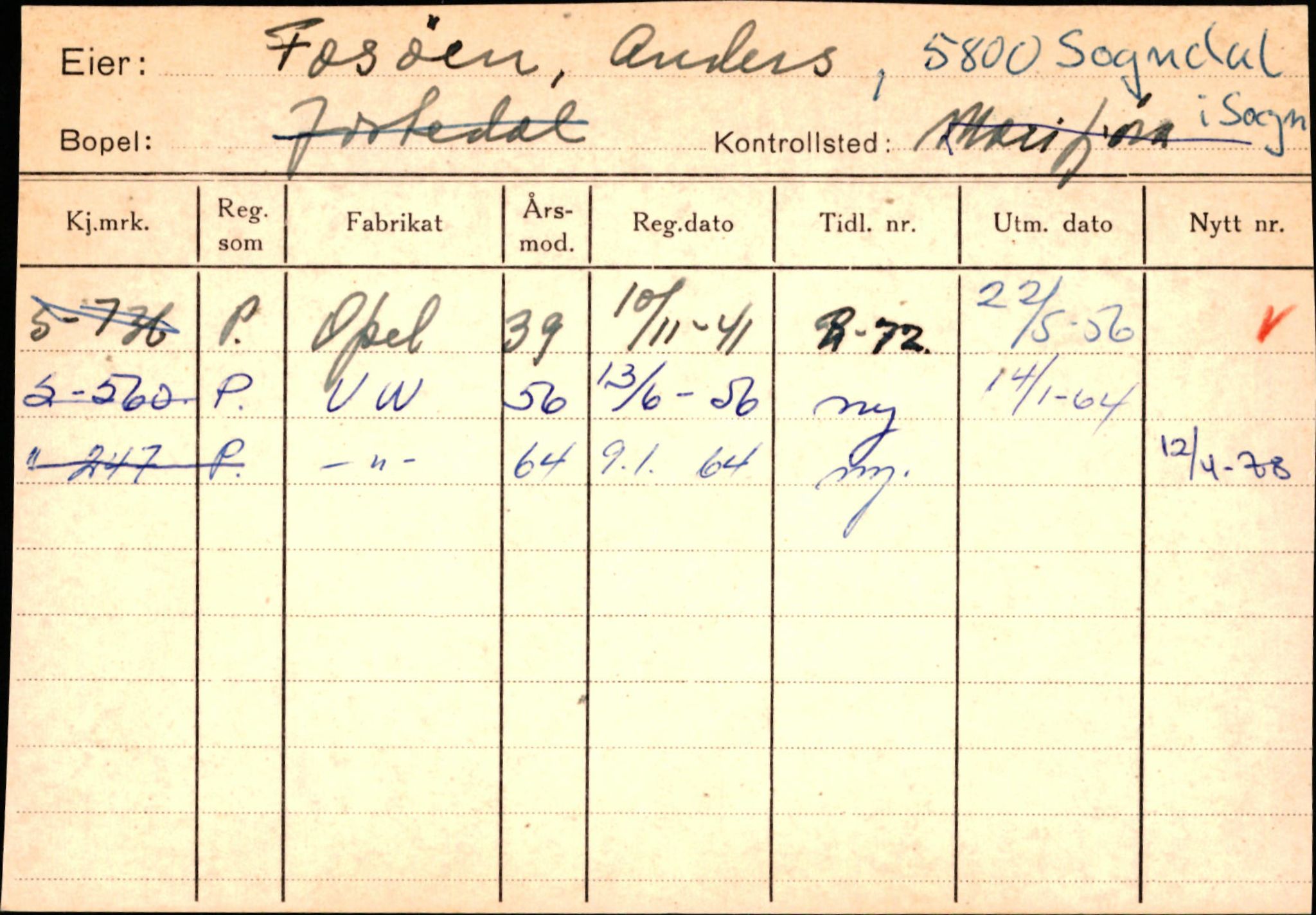 Statens vegvesen, Sogn og Fjordane vegkontor, SAB/A-5301/4/F/L0124: Eigarregister Sogndal A-U, 1945-1975, s. 629