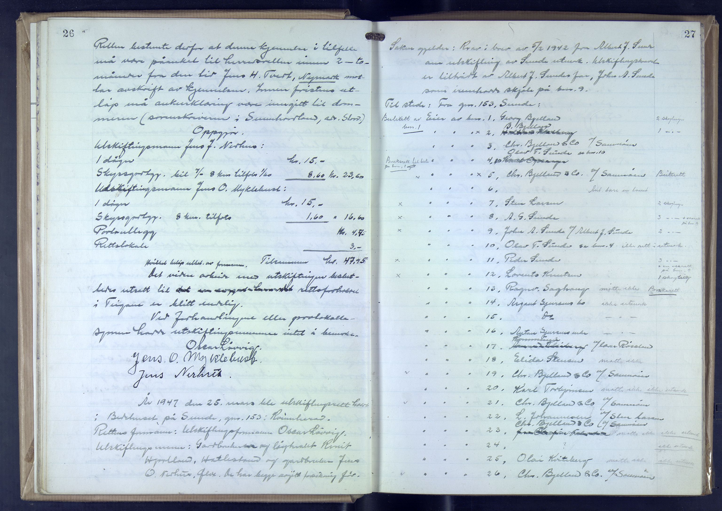 Hordaland jordskiftedøme - VII Indre Sunnhordland jordskiftedistrikt, AV/SAB-A-7401/A/Aa/L0025: Forhandlingsprotokoll, 1946-1952, s. 26-27