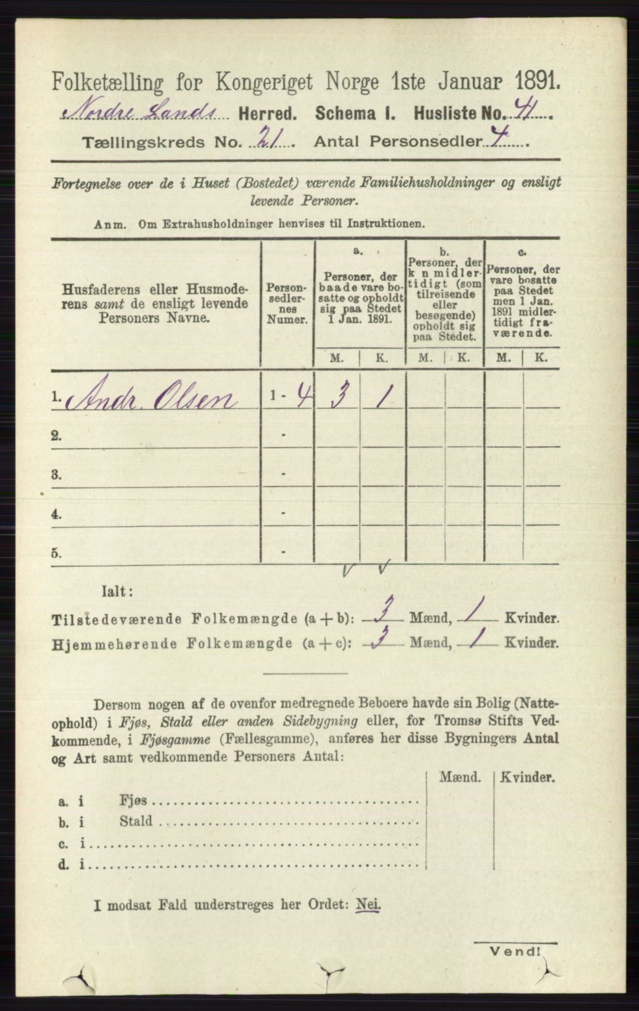 RA, Folketelling 1891 for 0538 Nordre Land herred, 1891, s. 5261