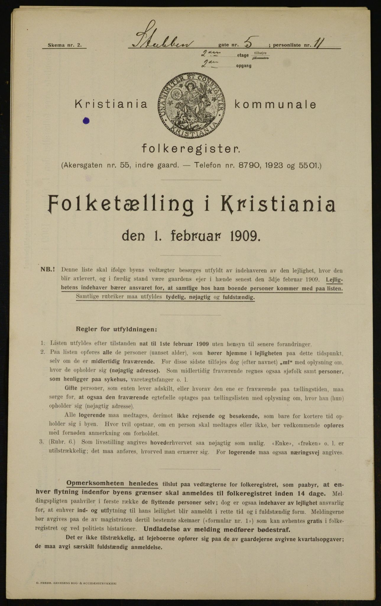 OBA, Kommunal folketelling 1.2.1909 for Kristiania kjøpstad, 1909, s. 94531